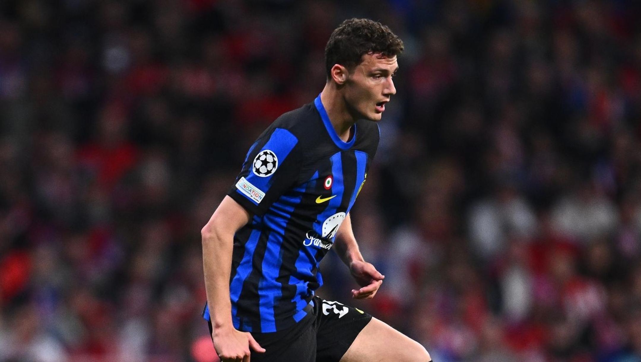 MADRID, SPAIN - MARCH 13:  Benjamin Pavard of FC Internazionale in action during the UEFA Champions League 2023/24 round of 16 second leg match between Atlético Madrid and FC Internazionale at Civitas Metropolitano Stadium on March 13, 2024 in Madrid, Spain. (Photo by Mattia Ozbot - Inter/Inter via Getty Images)
