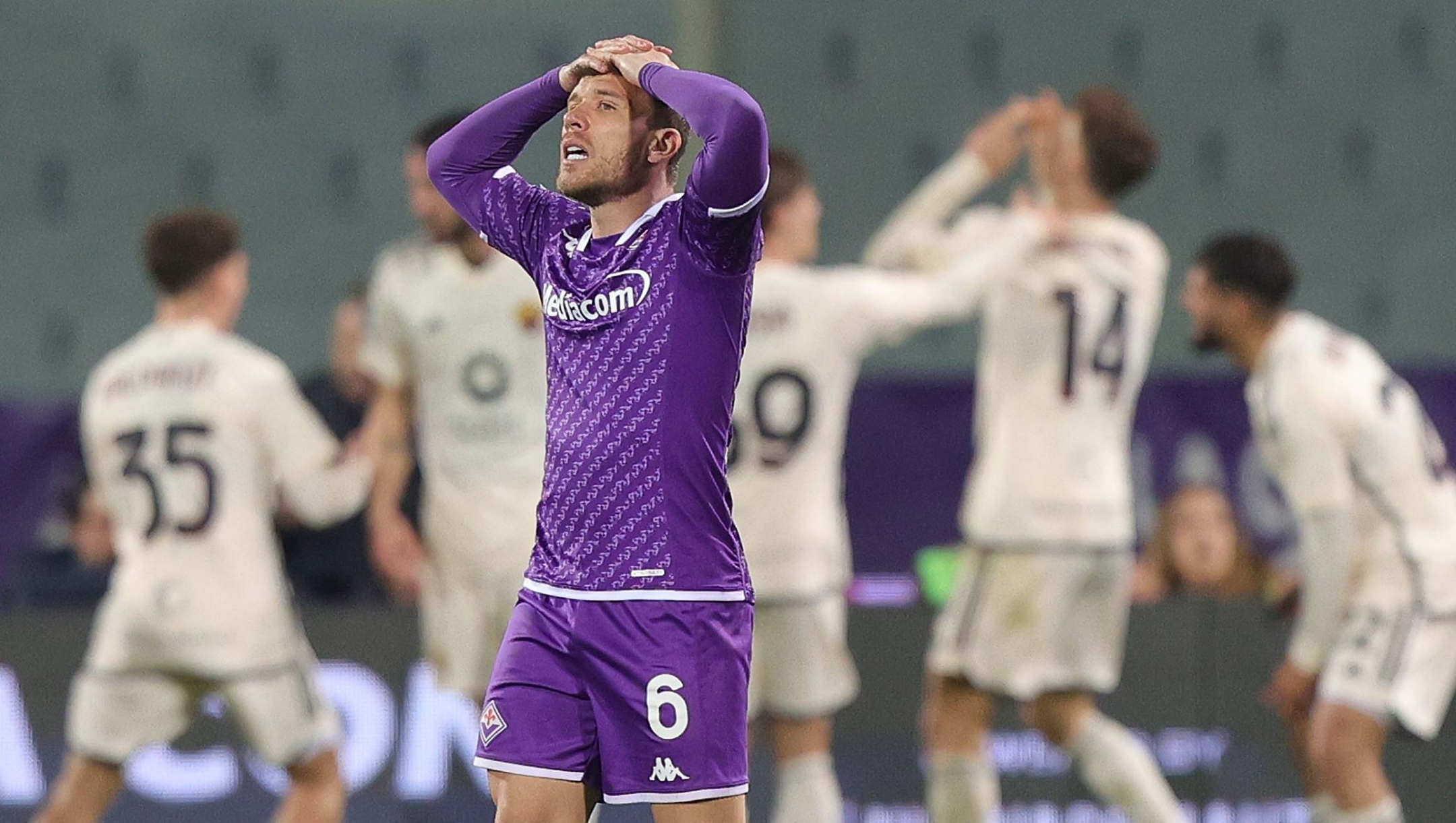 FLORENCE, ITALY - MARCH 10: Arthur Melo of ACF Fiorentina shows his dejection during the Serie A TIM match between ACF Fiorentina and AS Roma - Serie A TIM  at Stadio Artemio Franchi on March 10, 2024 in Florence, Italy.(Photo by Gabriele Maltinti/Getty Images)