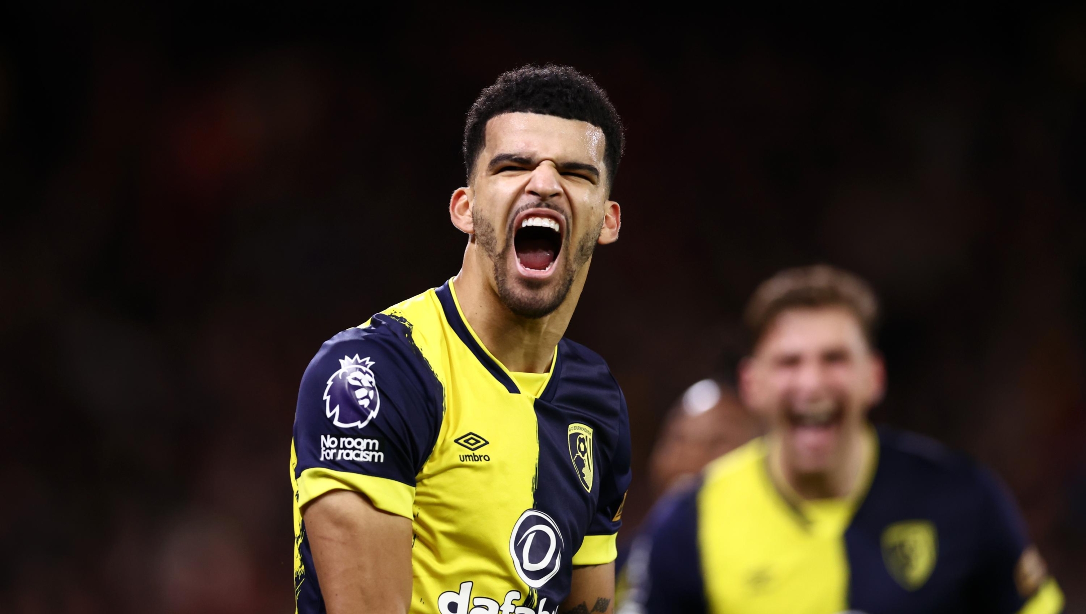 NOTTINGHAM, ENGLAND - DECEMBER 23: Dominic Solanke of Bournemouth celebrates after he scores his sides second goal during the Premier League match between Nottingham Forest and AFC Bournemouth at City Ground on December 23, 2023 in Nottingham, England. (Photo by Naomi Baker/Getty Images)