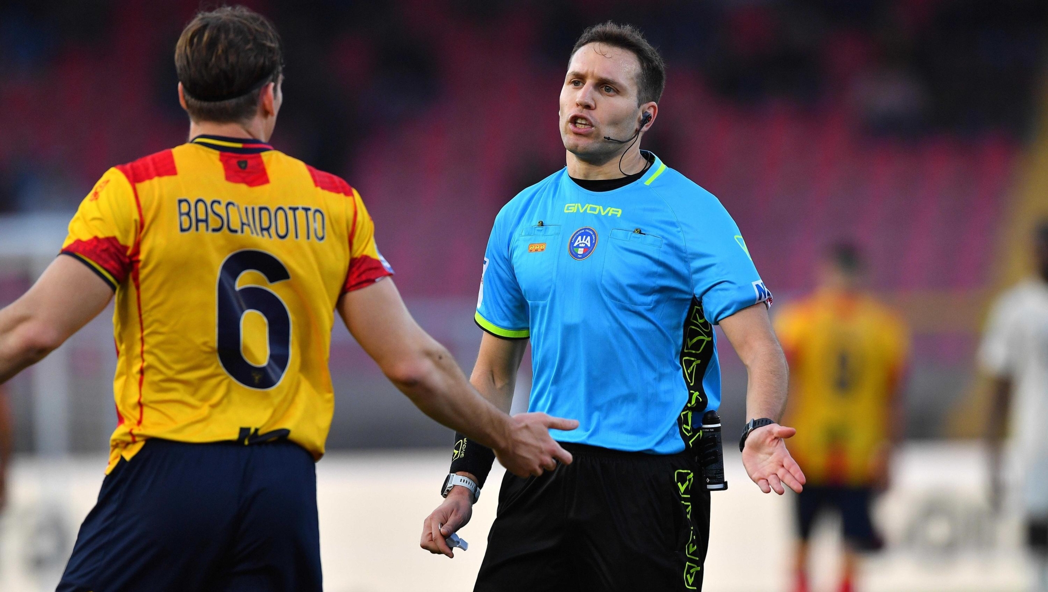 The referee Mr. Matteo Marcenaro during the Serie A TIM soccer match between US Lecce and AS Roma at the Via del Mare Stadium in Lecce, Italy, Monday, April 1, 2024. (Credit Image: © Giovanni Evangelista/LaPresse)