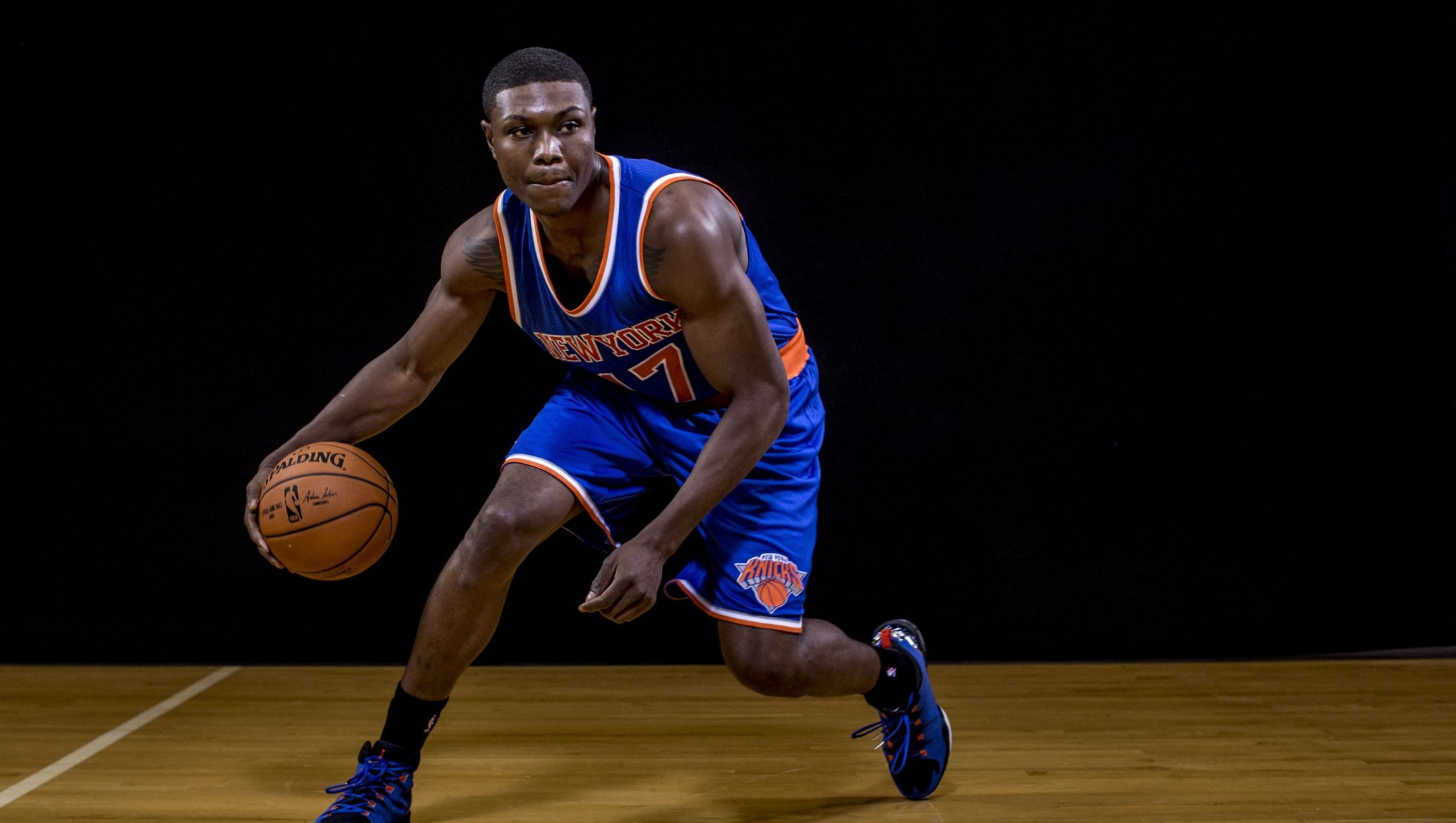 TARRYTOWN, NY - AUGUST 03: Cleanthony Early #17 of the New York Knicks poses for a portrait during the 2014 NBA rookie photo shoot at MSG Training Center on August 3, 2014 in Tarrytown, New York. NOTE TO USER: User expressly acknowledges and agrees that, by downloading and or using this photograph, User is consenting to the terms and conditions of the Getty Images License Agreement.   Nick Laham/Getty Images/AFP (Photo by NICK LAHAM / GETTY IMAGES NORTH AMERICA / Getty Images via AFP)