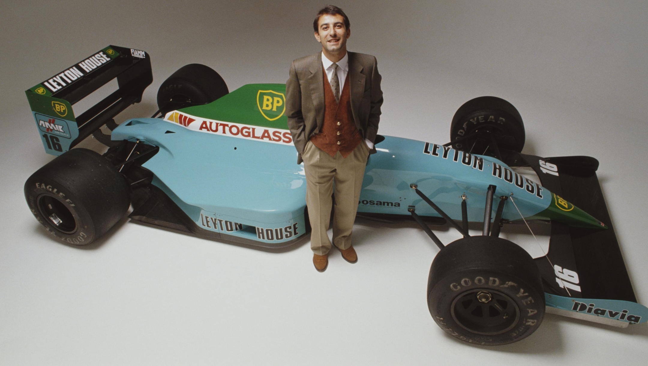 Ivan Capelli of Italy and driver of the Adrian Newey designed Leyton House Formula One Racing Team Leyton House CG901 Judd V8 on 16th May 1990 at the Allsport studio in London, Great Britain. (Photo by Pascal Rondeau/Getty Images)