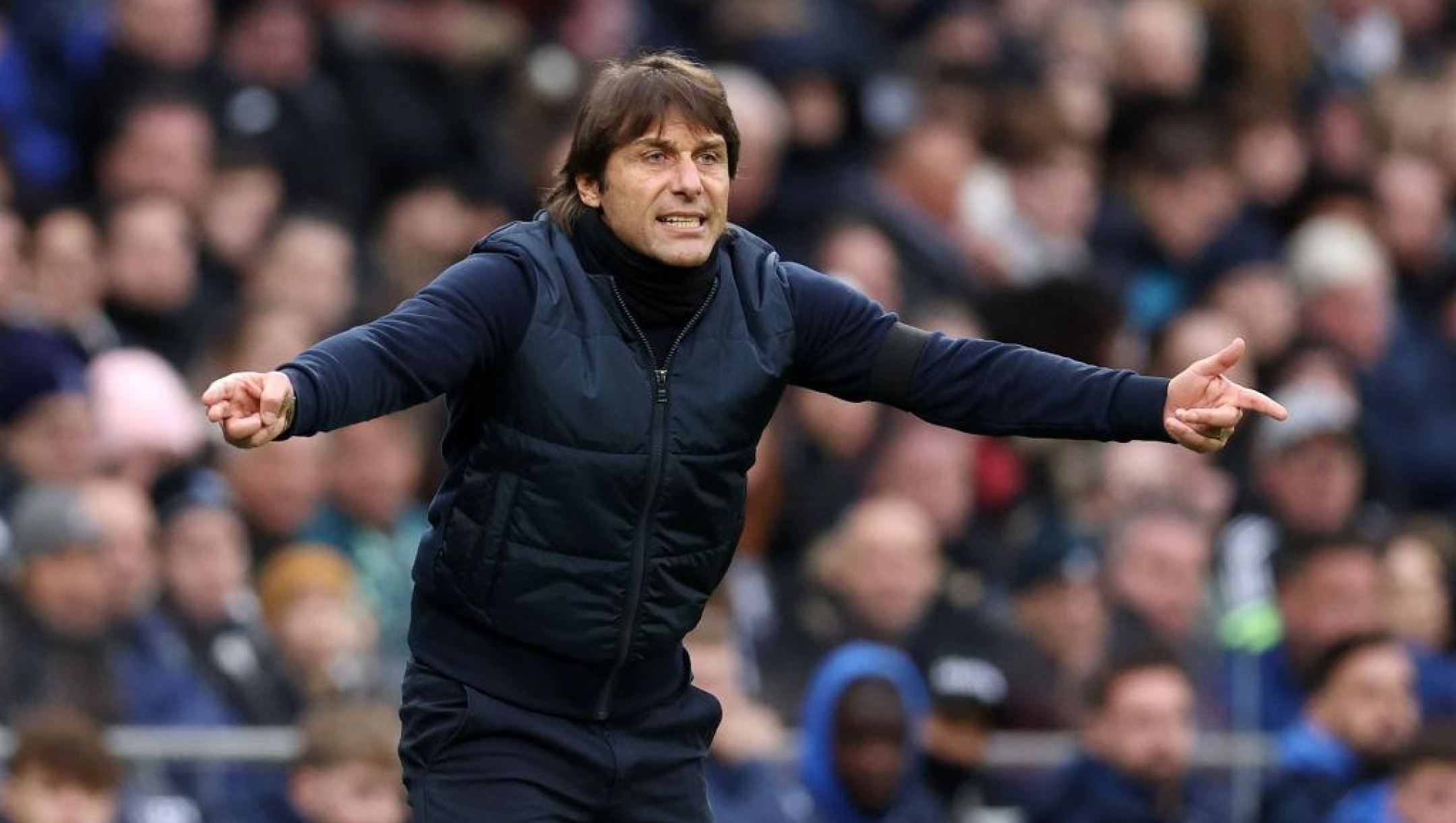 LONDON, ENGLAND - JANUARY 07: Antonio Conte, Manager of Tottenham Hotspur, reacts during the Emirates FA Cup Third Round match between Tottenham Hotspur and Portsmouth FC at Tottenham Hotspur Stadium on January 07, 2023 in London, England. (Photo by Julian Finney/Getty Images)
