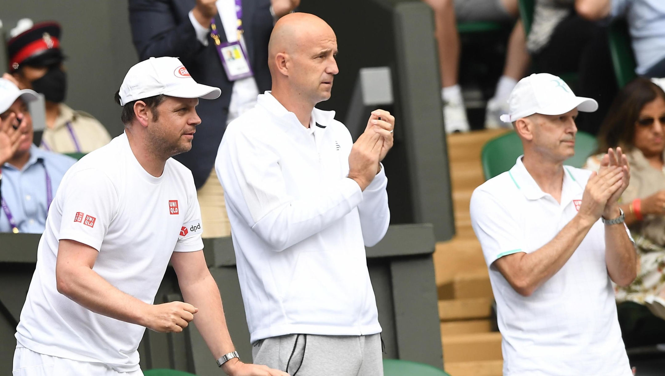 epa09316370 Roger Federer's coach Ivan Ljubicic (C) attends the second round match between Roger Federer of Switzerland and Richard Gasquet of France at the Wimbledon Championships, Wimbledon, Britain 01 July 2021.  EPA/FACUNDO ARRIZABALAGA   EDITORIAL USE ONLY    EDITORIAL USE ONLY  EDITORIAL USE ONLY