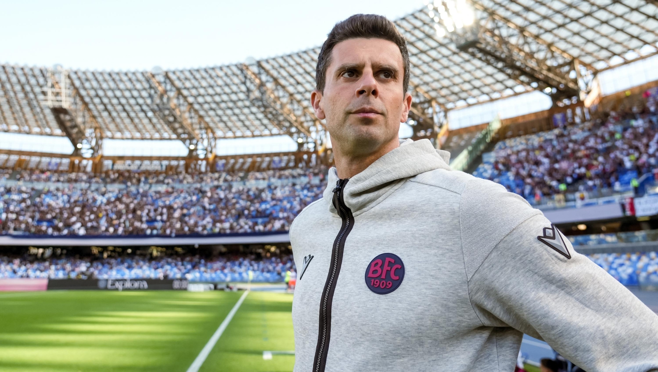 Thiago Motta head coach of Bologna FC looks on during the serie A TIM match between SSC Napoli and Bologna FC at Stadio Diego Armando Maradona on May 11, 2024 in Naples, Italy  (Photo by Giuseppe Maffia/NurPhoto) (Photo by Giuseppe Maffia / NurPhoto / NurPhoto via AFP)