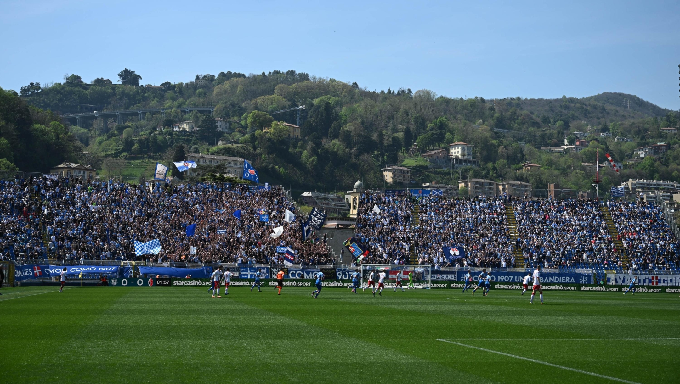 A general view of the Giuseppe Sinigaglia Stadium is being shown during the Serie B BKT football match between Calcio Como and SSC Bari in Como, Italy, on April 13, 2024. (Photo by Tiziano Ballabio/NurPhoto) (Photo by Tiziano Ballabio / NurPhoto / NurPhoto via AFP)