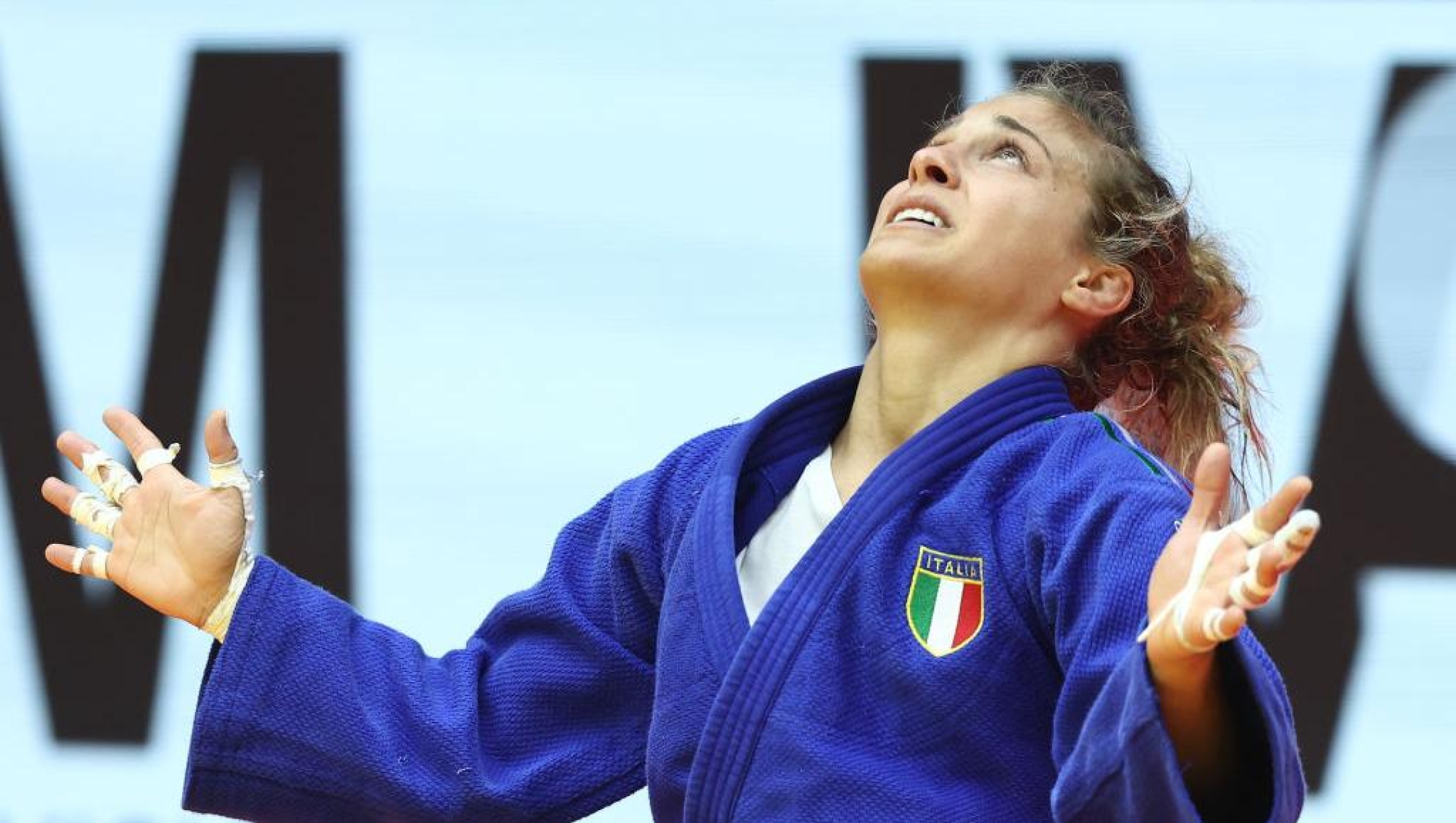 ABU DHABI, UNITED ARAB EMIRATES - MAY 19: Odette Giuffrida of Italy celebrates victory over Diyora Keldiyorova of Uzbekistan  after the Womens -52kg Final during the 2024 World Judo Championships on May 19, 2024 in Abu Dhabi, United Arab Emirates. (Photo by Francois Nel/Getty Images)