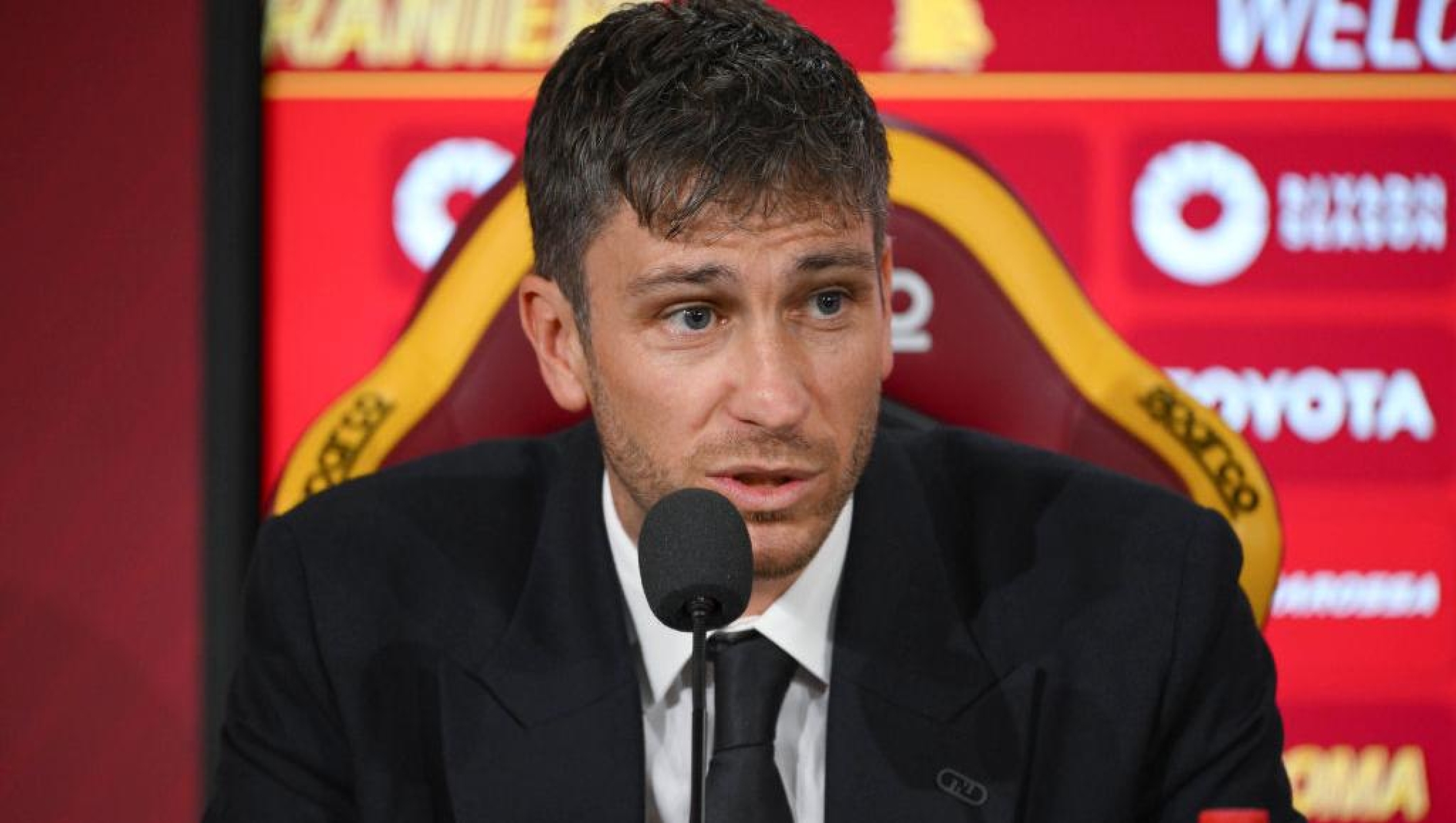 AS Roma sports director Florent Ghisolfi during a press conference at Centro Sportivo Fulvio Bernardini on November 15, 2024 in Rome, Italy. (Photo by Luciano Rossi/AS Roma via Getty Images)
