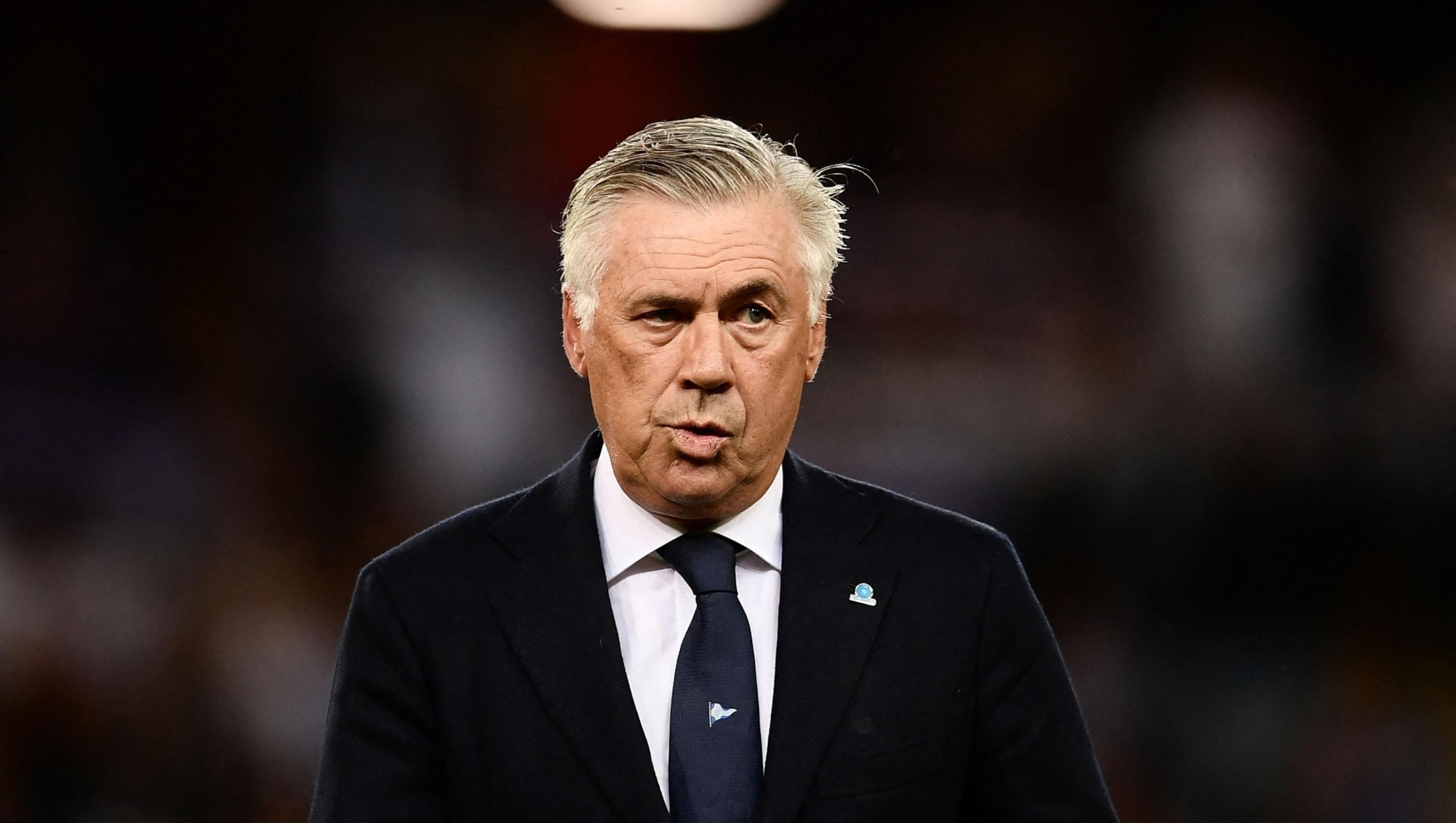 (FILES) Napoli's Italian coach Carlo Ancelotti looks on prior to the Italian Serie A football match Sampdoria vs Napoli on September 2, 2018 at the Luigi Ferraris Stadium in Genoa. Italy's Carlo Ancelotti will be the new coach of the Brazilian national football team, the local federation announced on May 12, 2025. (Photo by MARCO BERTORELLO / AFP)
