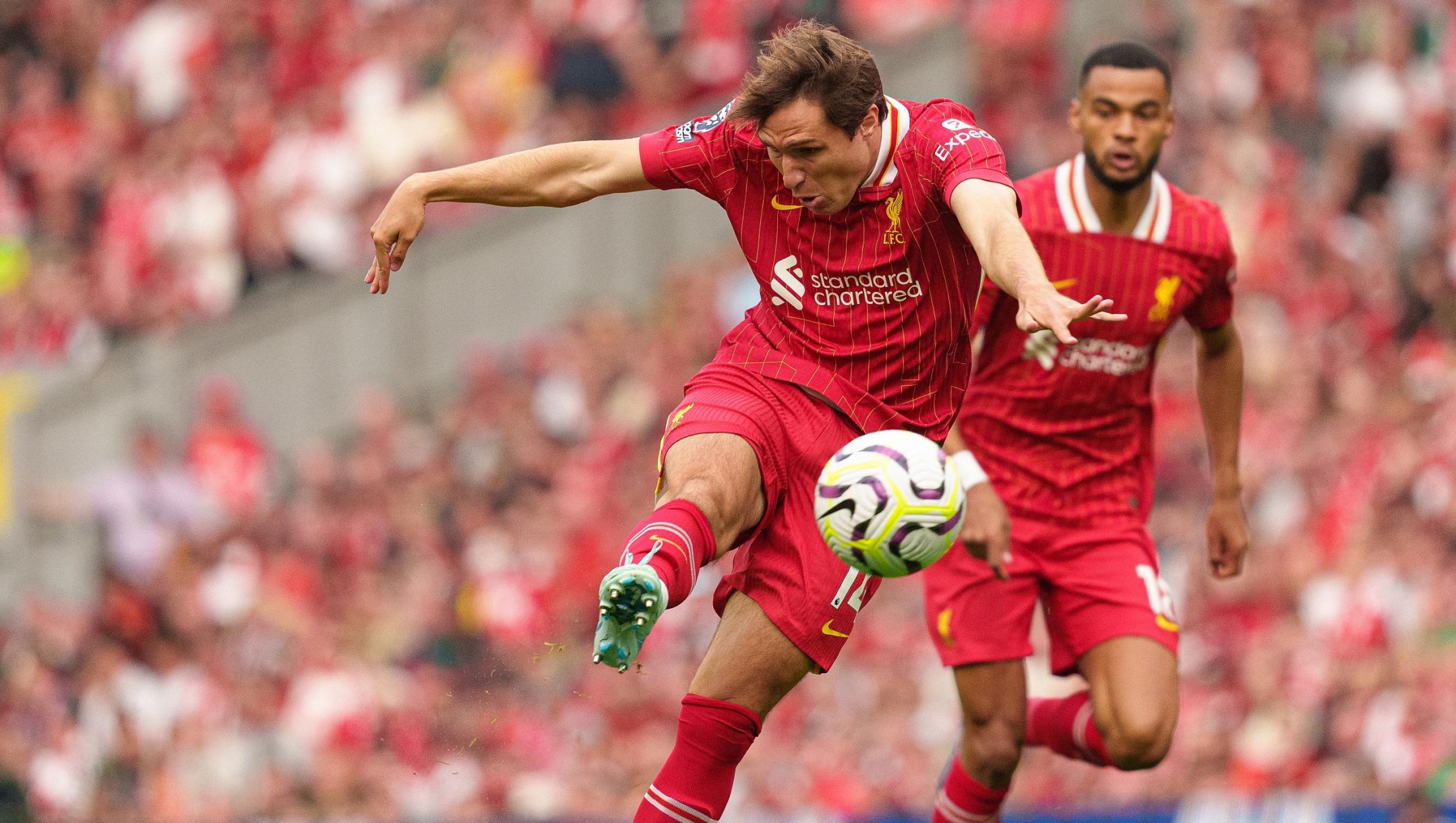 Liverpool's Federico Chiesa during the Premier League match between Liverpool and Bournemouth at Anfield in Liverpool, England, on September 21, 2024. (Photo by MI News/NurPhoto) (Photo by MI News / NurPhoto / NurPhoto via AFP)