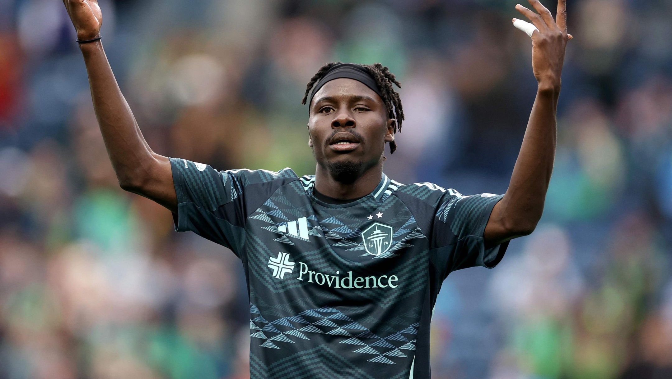 Georgi Minoungou #93 of Seattle Sounders reacts during the second half against the Los Angeles FC at Lumen Field on March 08, 2025 in Seattle, Washington. Steph Chambers/Getty Images/AFP (Photo by Steph Chambers / GETTY IMAGES NORTH AMERICA / Getty Images via AFP)
