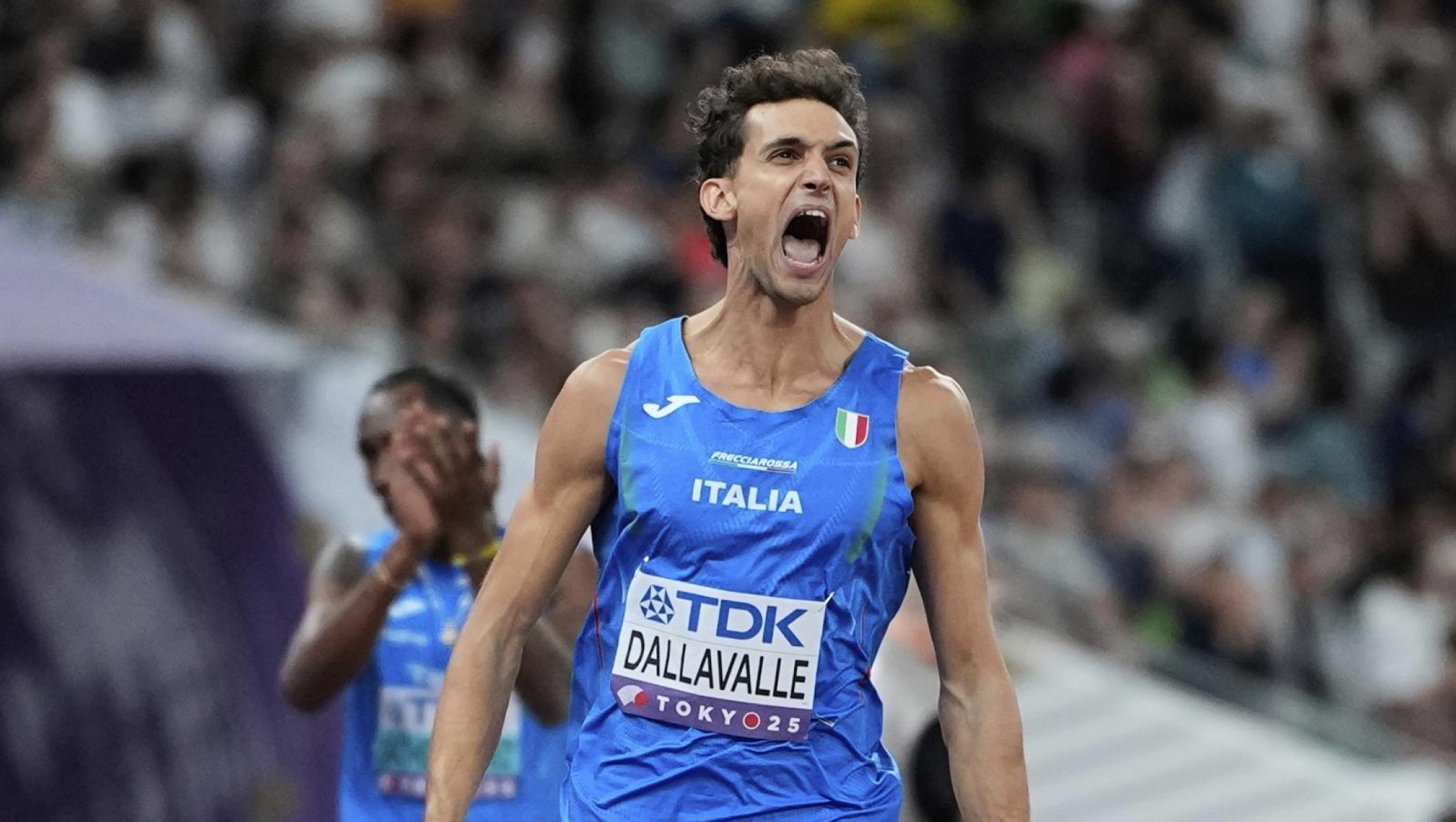 Italy's Andrea Dallavalle reacts in the men's triple jump final at the World Athletics Championships in Tokyo, Friday, Sept. 19, 2025. (AP Photo/Ashley Landis)    Associated Press / LaPresse Only italy and spain