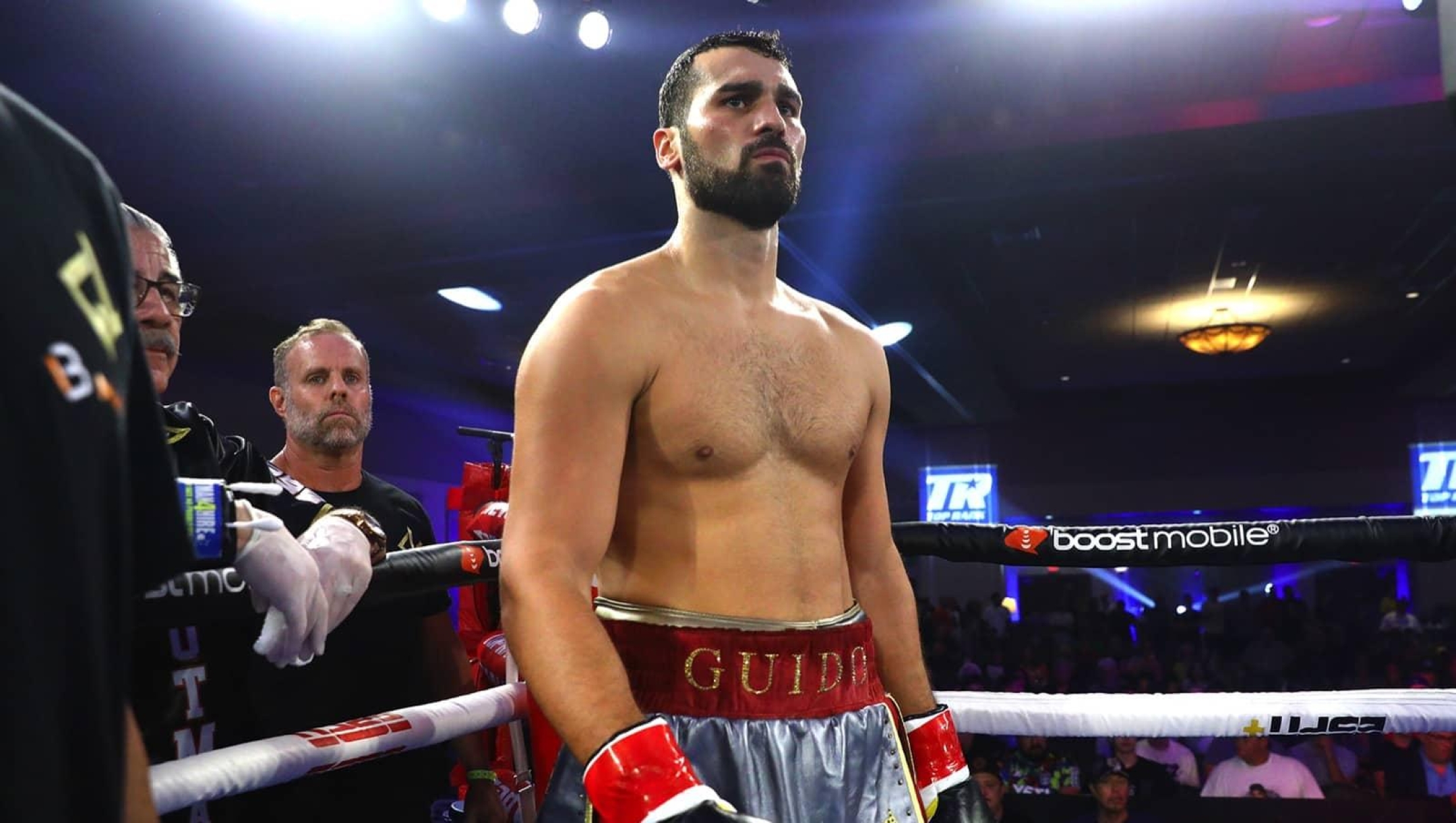 Guido Vianello inside the ring before his heavyweight fight with Rafael Rios, at Grand Casino Hinckley on July 23, 2022 in Hinckley, Minnesota. (Photo by Mikey Williams/Top Rank Inc via Getty Images)