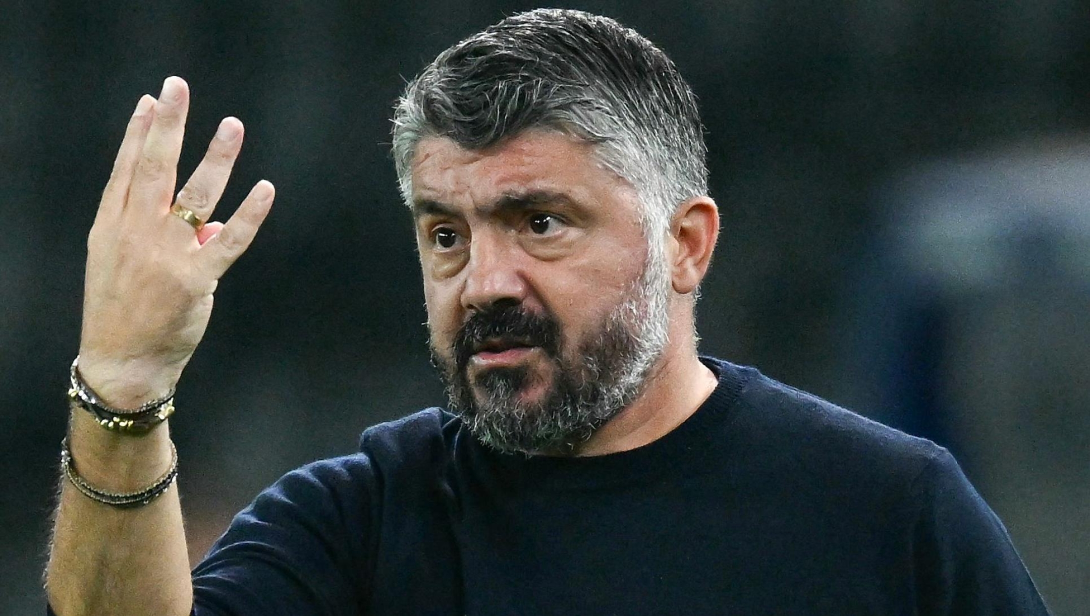 Italy's head coach Gennaro Gattuso gestures during the FIFA World Cup 2026 Group I qualification football match between Italy and Israel, at the the Bluenergy Stadium in Udine northeastern Italy, on October 14, 2025. (Photo by Stefano RELLANDINI / AFP)