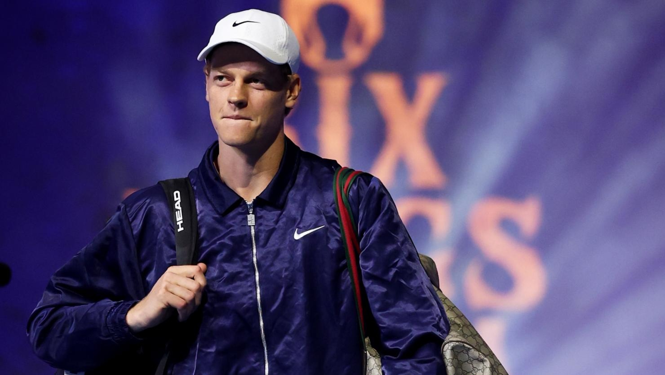 Jannik Sinner of Italy walks on to court to play against Novak Djokovic of Serbia in their semifinal match during day two of the Six Kings Slam 2025 at ANB Arena on October 16, 2025 in Riyadh, Saudi Arabia. (Photo by Clive Brunskill/Getty Images)