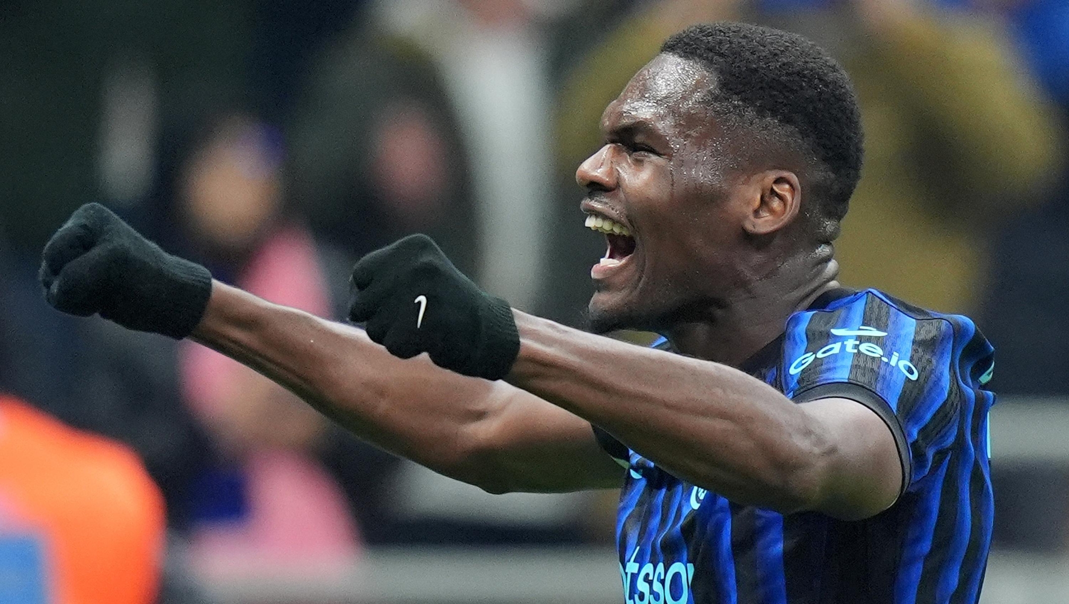 Inter Milan's Ange-Yoan Bonny  celebrates after scoring    2-0     during the Serie A soccer match between Inter and Lazio  at the San Siro  Stadium in Milan , north Italy - Sunday , November  09 , 2025. Sport - Soccer . (Photo by Spada/Lapresse)