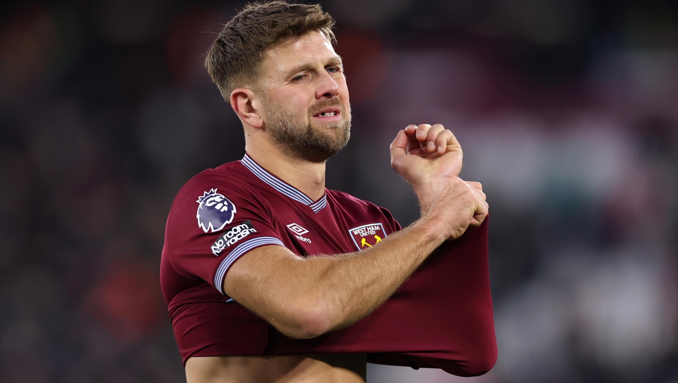  Niclas Fullkrug of West Ham United  during the Premier League match between West Ham United and Liverpool at London Stadium on November 30, 2025 in London, England. (Photo by Justin Setterfield/Getty Images)