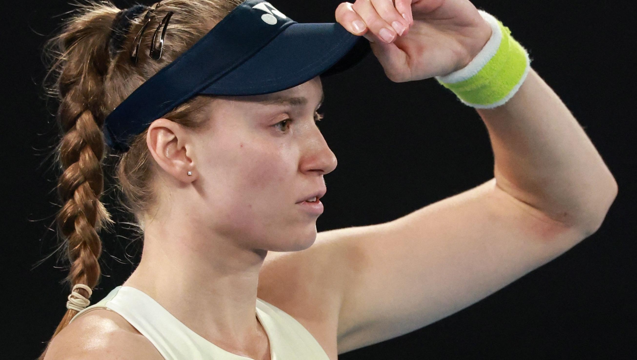 Kazakhstan's Elena Rybakina prepares to play a point against Belarus' Aryna Sabalenka during their women's singles final match on day fourteen of the Australian Open tennis tournament in Melbourne on January 31, 2026. (Photo by DAVID GRAY / AFP) / -- IMAGE RESTRICTED TO EDITORIAL USE - STRICTLY NO COMMERCIAL USE --
