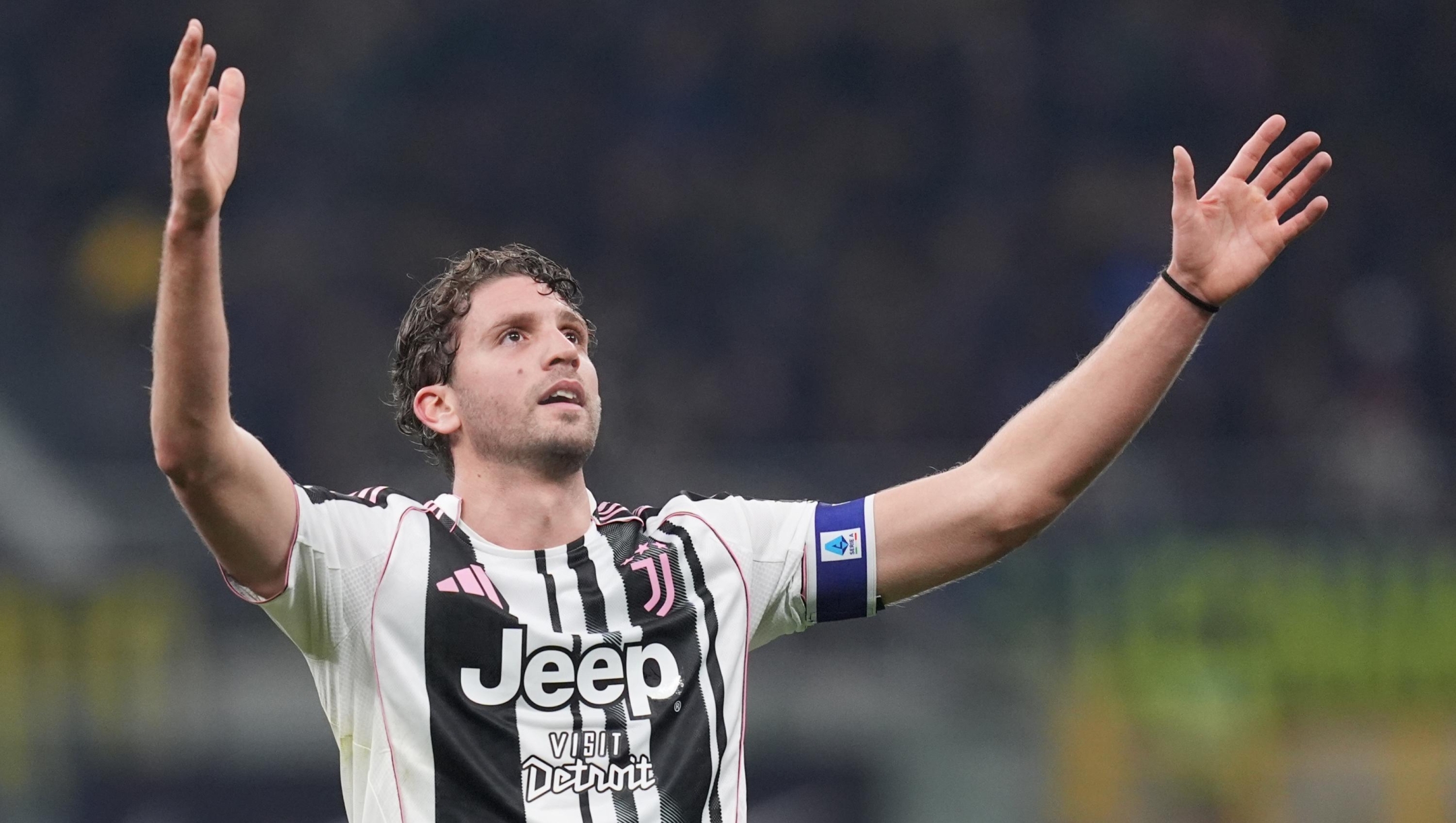Juventus' Manuel Locatelli celebrates after scoring 2-2  during the Serie A soccer match between Inter and Juventus at the San Siro  Stadium in Milan , north Italy - Saturday , February  14 , 2025. Sport - Soccer . (Photo by Spada/LaPresse)