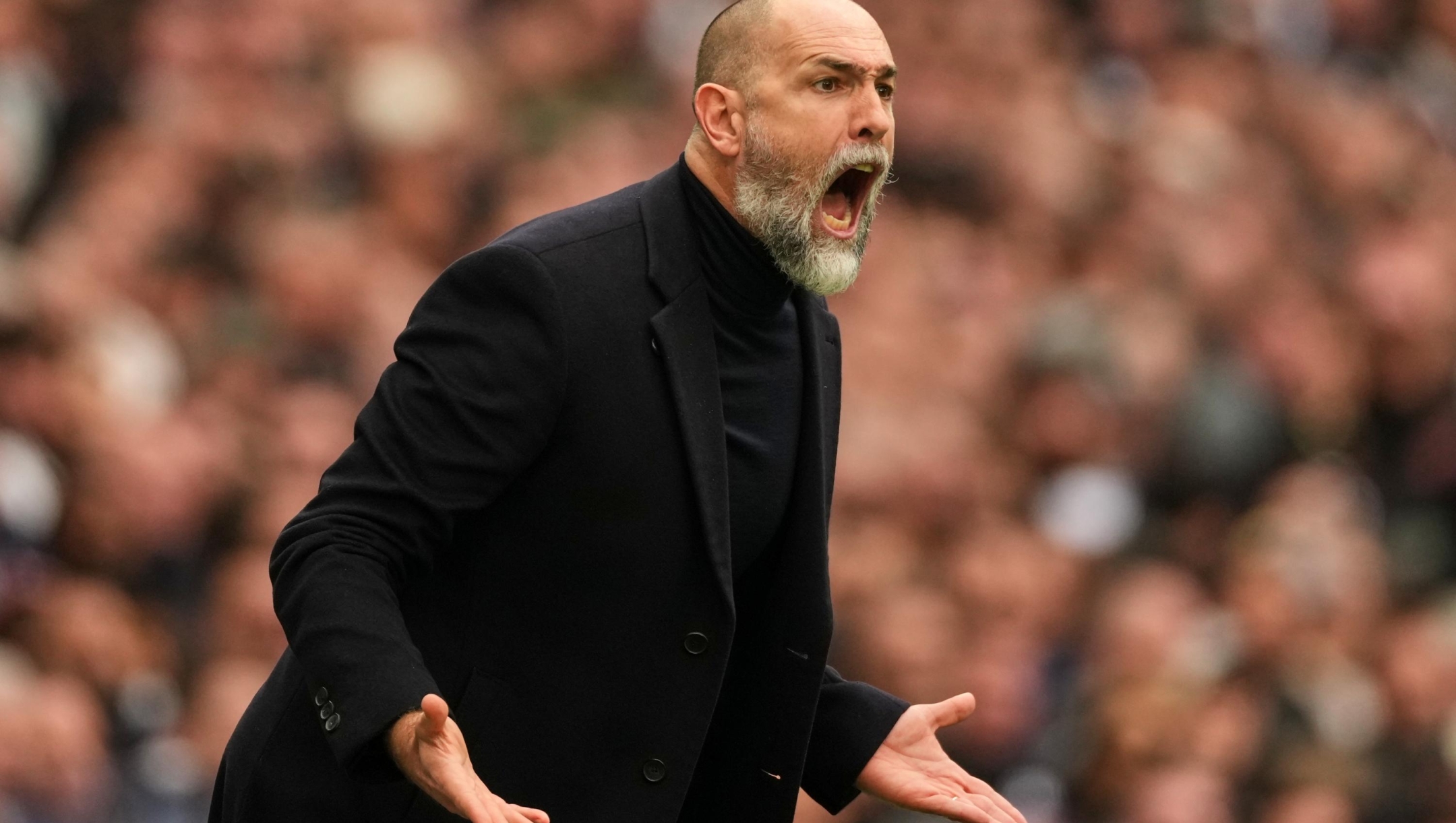 Tottenham's coach Igor Tudor reacts during the English Premier League soccer match between Tottenham Hotspur and Nottingham Forest in London, Sunday, March 22, 2026. (AP Photo/Dave Shopland)