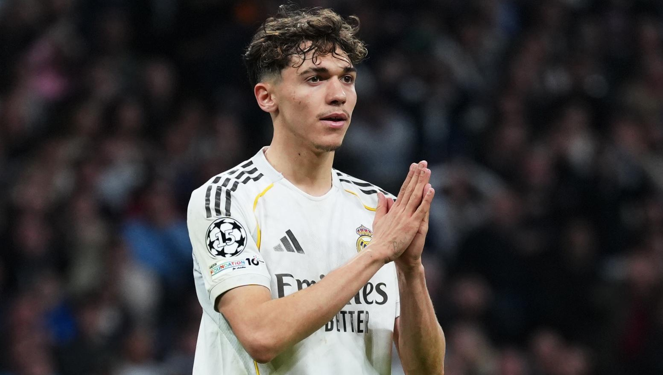  Thiago Pitarch of Real Madrid reacts during the UEFA Champions League 2025/26 Round of 16 First Leg match between Real Madrid CF and Manchester City FC at Estadio Santiago Bernabeu on March 11, 2026 in Madrid, Spain. (Photo by Angel Martinez/Getty Images)