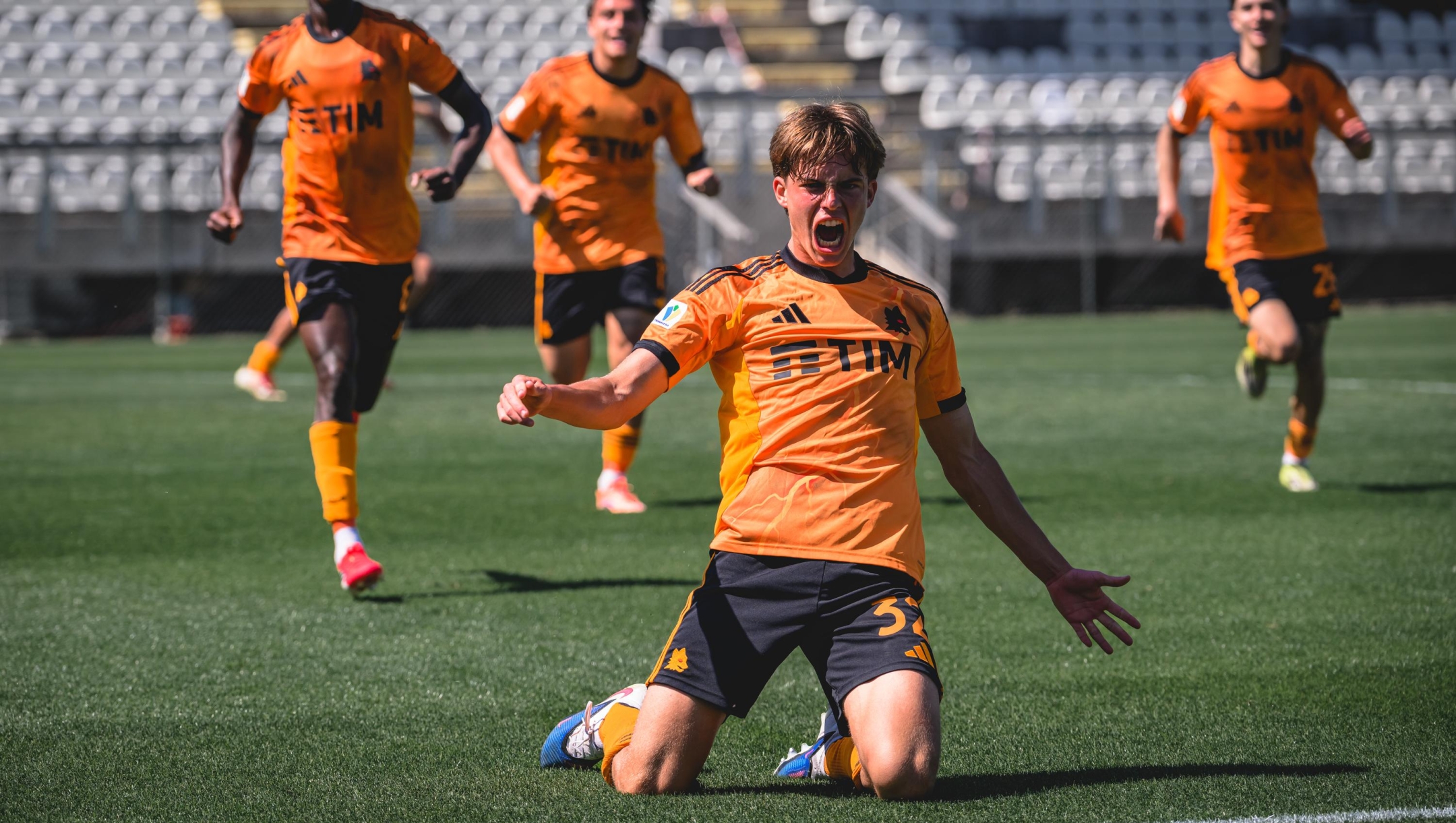 AS Roma player Lorenzo Paratici celebrates during the under 20 championship match between AS Roma v Napoli at Stadio Tre Fontane on April 11, 2026 in Rome, Italy.  (Photo by Luciano Rossi/AS Roma via Getty Images)