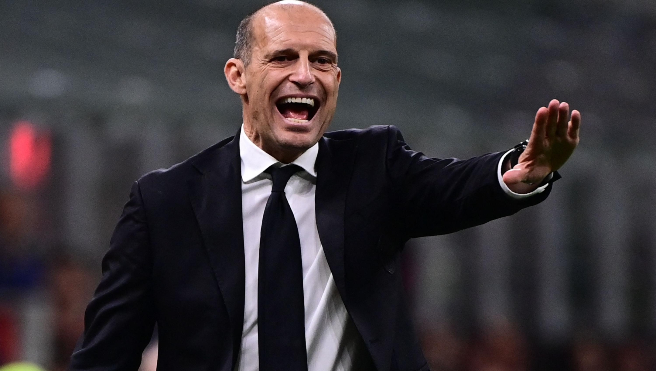 AC Milan's Italian coach Massimiliano Allegri reacts during the Italian Serie A football match between AC Milan and Atalanta Bergamo at San Siro Stadium in Milan on May 10, 2026. (Photo by Piero CRUCIATTI / AFP)