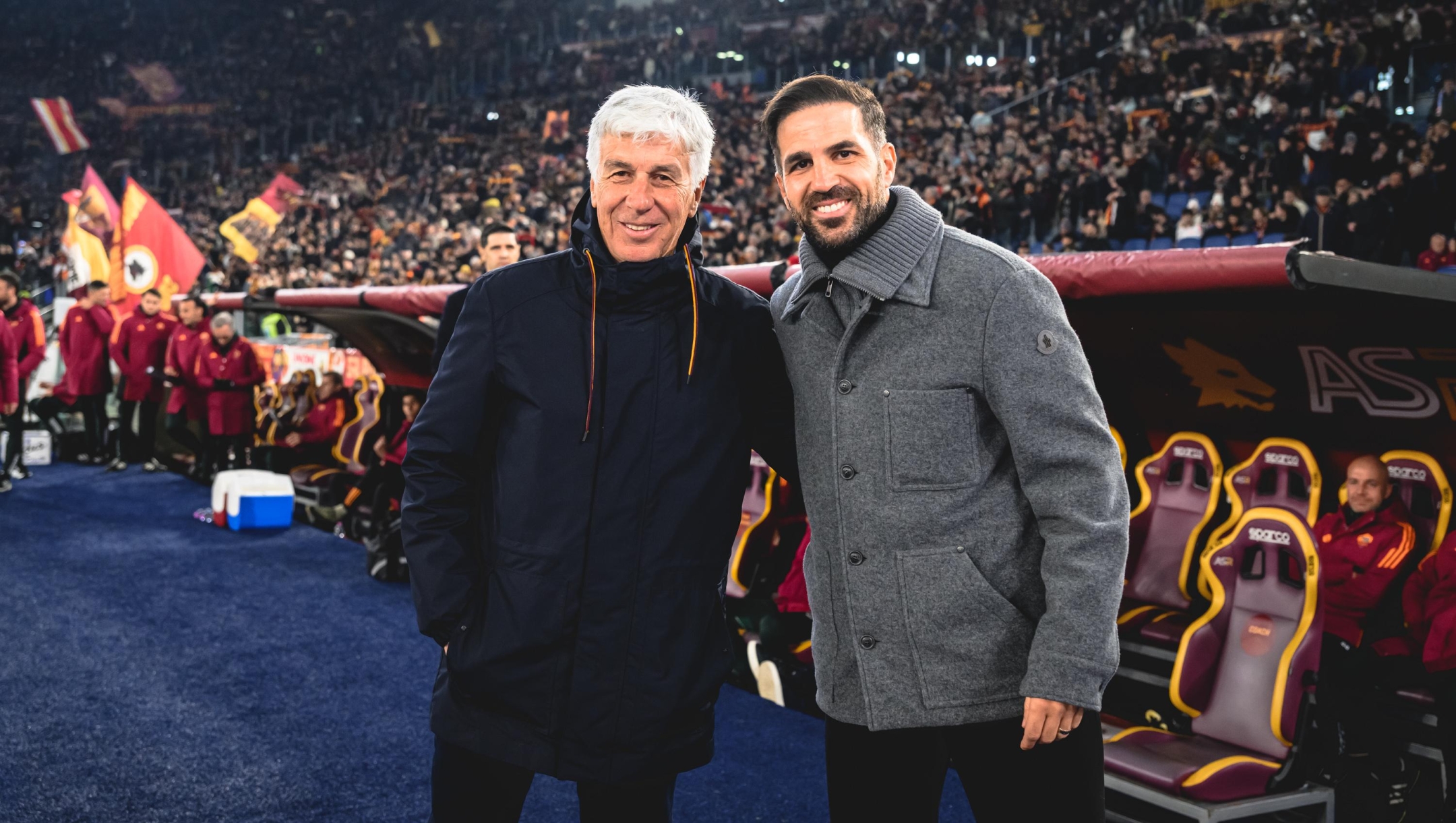  AS Roma coach Gian Piero Gasperini and Como coach Cesc Fabregas prior to the Serie A match between AS Roma and Como 1907 at Stadio Olimpico on December 15, 2025 in Rome, Italy. (Photo by Fabio Rossi/AS Roma via Getty Images)