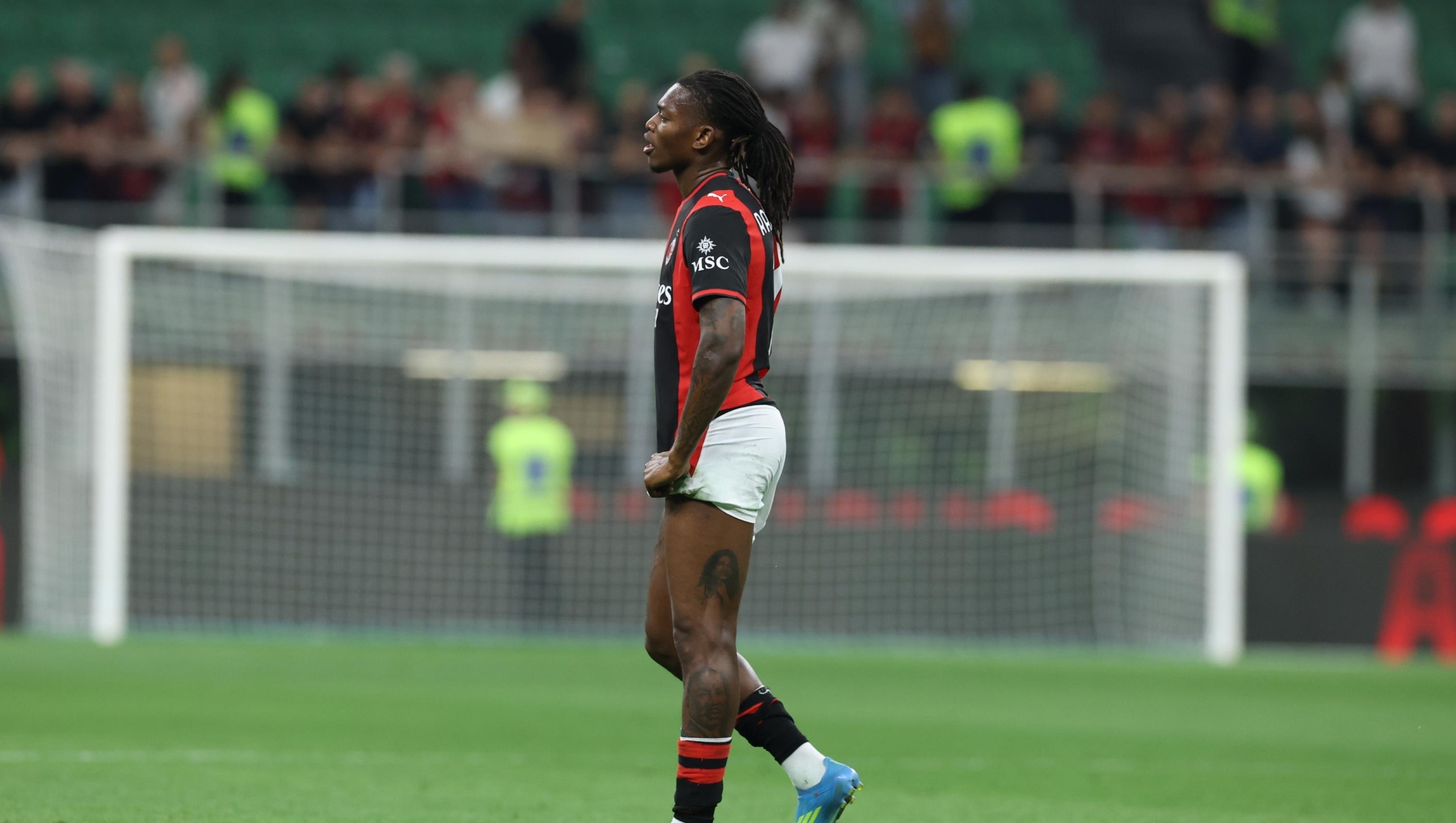    Rafael Leao of AC Milan reacts at the end of the Serie A match between AC Milan and Cagliari Calcio at Giuseppe Meazza Stadium on May 24, 2026 in Milan, Italy. (Photo by Claudio Villa/AC Milan via Getty Images)