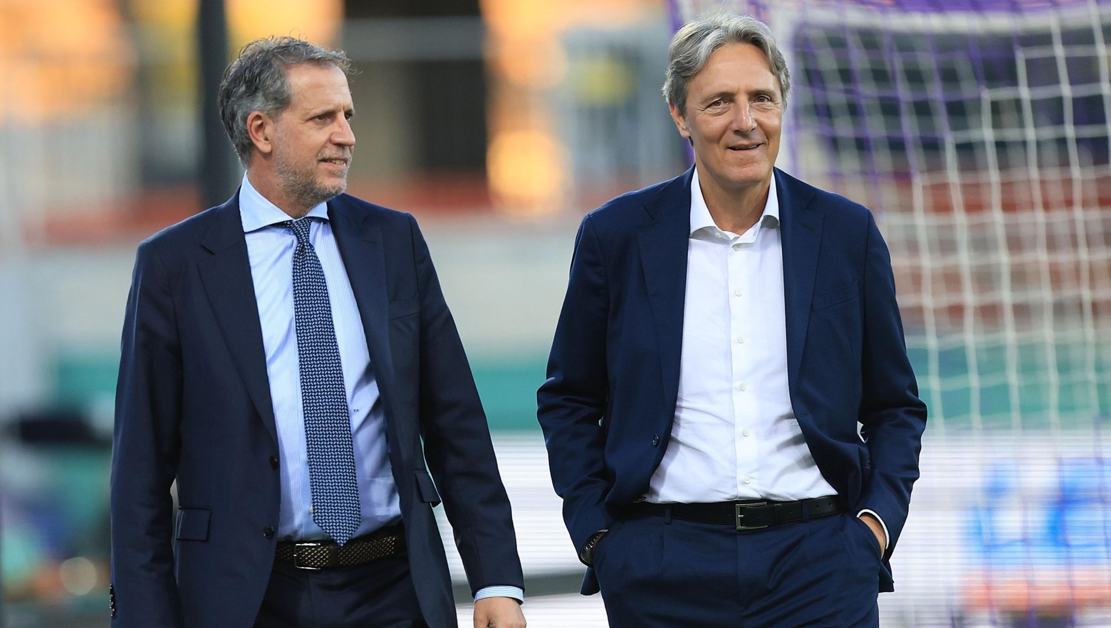  Alessandro Ferrari general manager of ACF Fiorentina and Fabio Paratici of ACF Fiorentina reacts during the Serie A match between ACF Fiorentina and Atalanta BC at Artemio Franchi on May 22, 2026 in Florence, Italy. (Photo by Gabriele Maltinti/Getty Images)