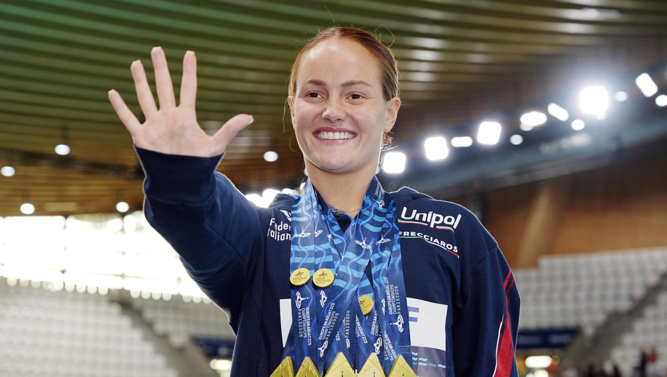 Women's Synchronised 3m Springboard,  Chiara PELLACANI from Italy, 5 gold medals at  the European Aquatics Championships Paris 2026,  Paris, August  06, 2026 . (Photo by Gian Mattia D'Alberto/LaPresse)