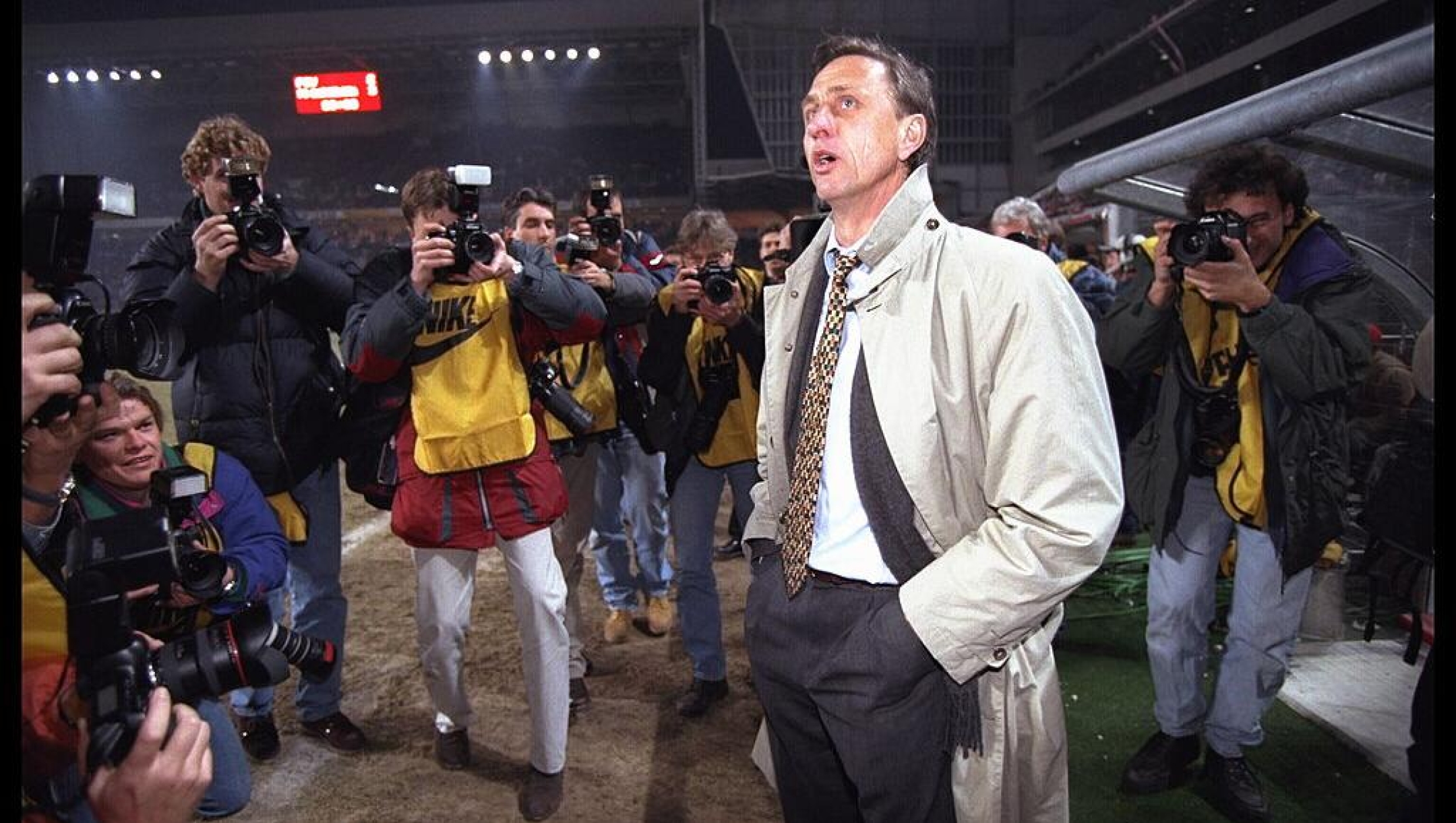   A portrait of Johan Cryuff the manager of Barcelona before the start of the UEFA cup quarter-final against PSV.