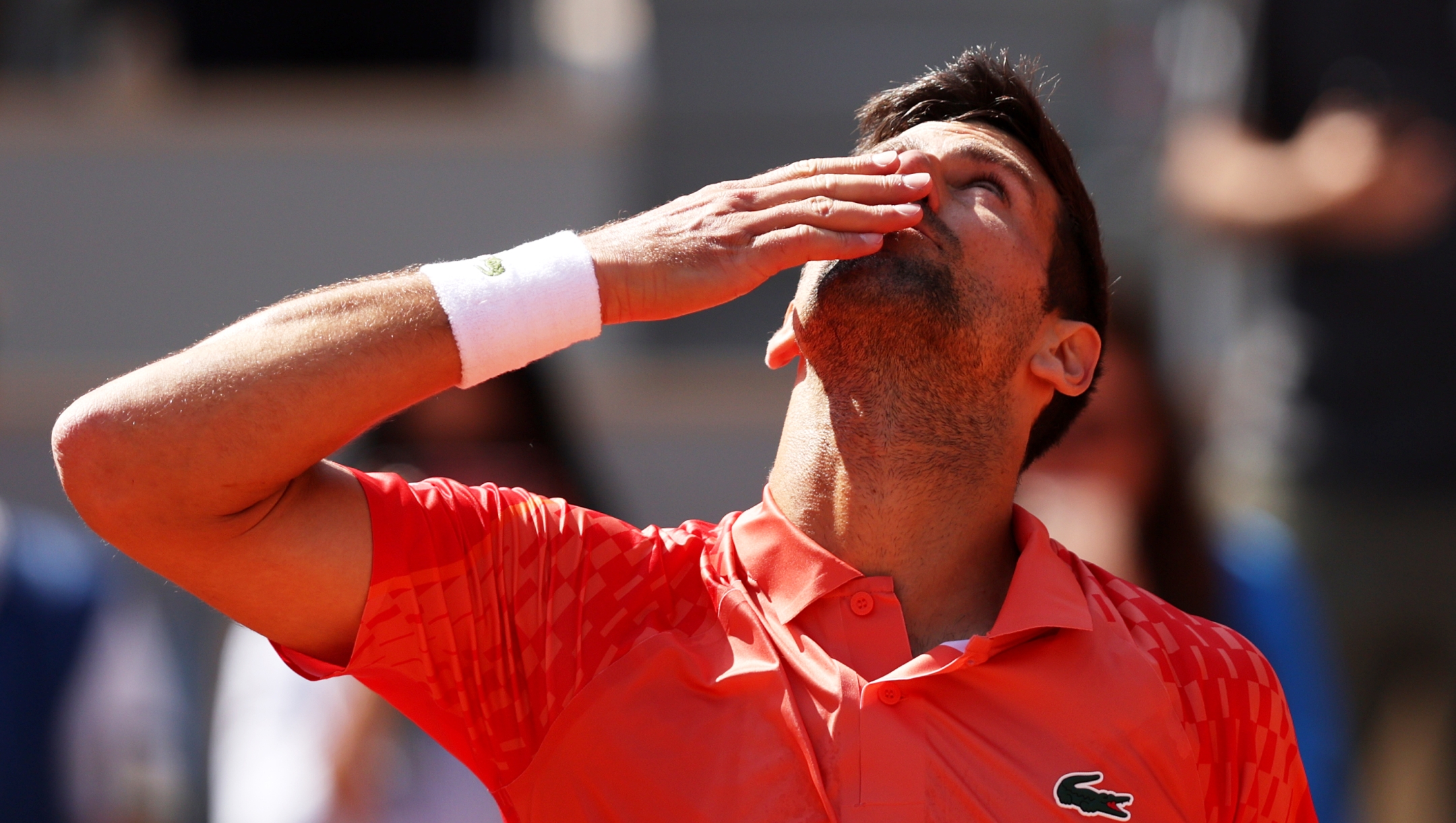 PARIS, FRANCE - MAY 29: Novak Djokovic of Serbia celebrates after winning match point against Aleksandar Kovacevic of United States during their Men's Singles First Round Match on Day Two of the 2023 French Open at Roland Garros on May 29, 2023 in Paris, France. (Photo by Clive Brunskill/Getty Images)