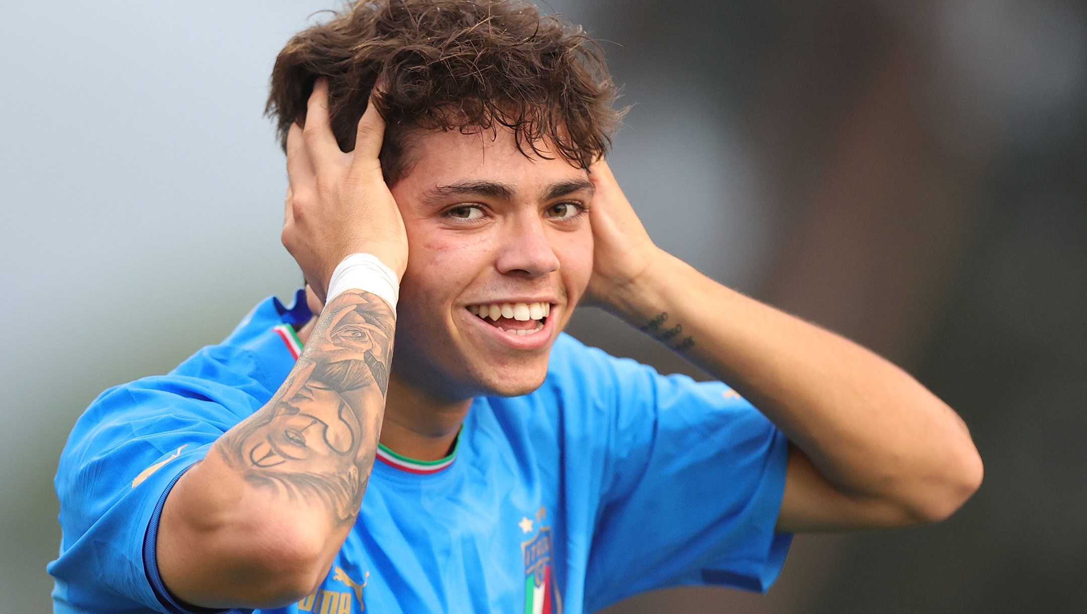 FLORENCE, ITALY - NOVEMBER 16: Samuele Vignato of Italy U19 celebrates after scoring a goal the friendly match between Italy U19 and Hungary U19 at Centro Tecnico Federale di Coverciano on November 16, 2022 in Florence, Italy.  (Photo by Gabriele Maltinti/Getty Images)