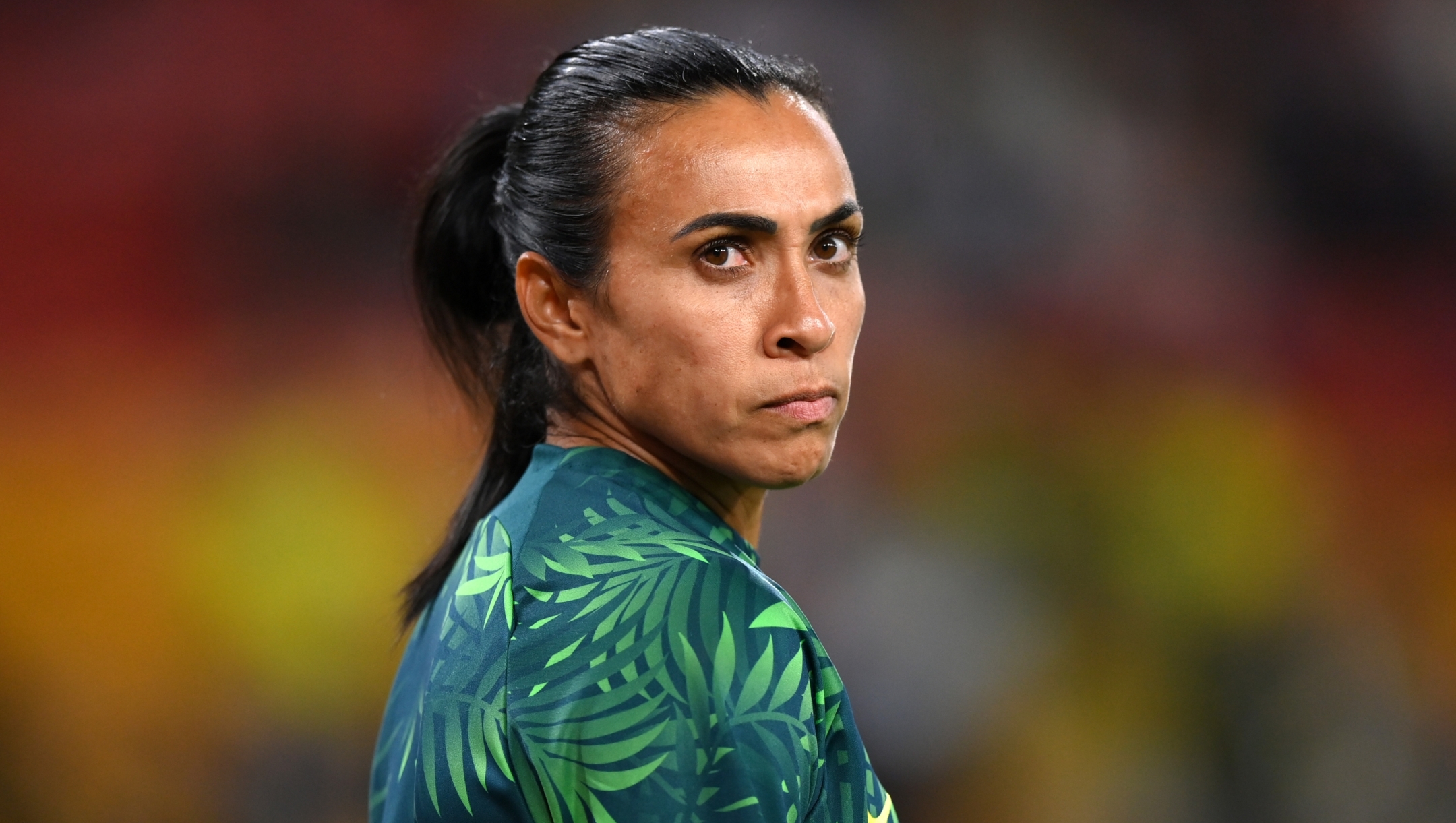 BRISBANE, AUSTRALIA - JULY 29: Marta of Brazil is seen during the warm up prior to the FIFA Women's World Cup Australia & New Zealand 2023 Group F match between France and Brazil at Brisbane Stadium on July 29, 2023 in Brisbane, Australia. (Photo by Justin Setterfield/Getty Images)