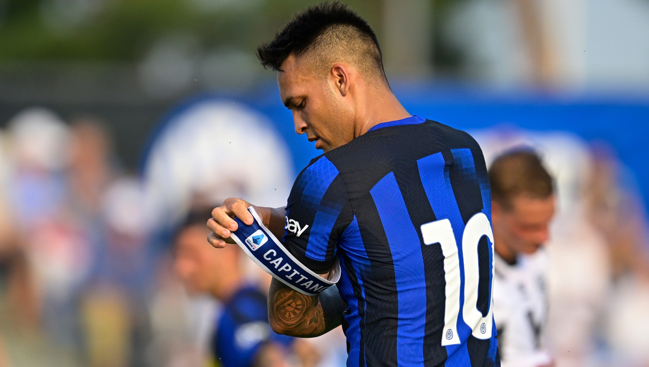 COMO, ITALY - JULY 18: Lautaro Martinez of FC Internazionale during the friendly match between FC Internazionale Milano and Lugano FC at Appiano Gentile on July 18, 2023 in Como, Italy. (Photo by Mattia Ozbot - Inter/Inter via Getty Images)