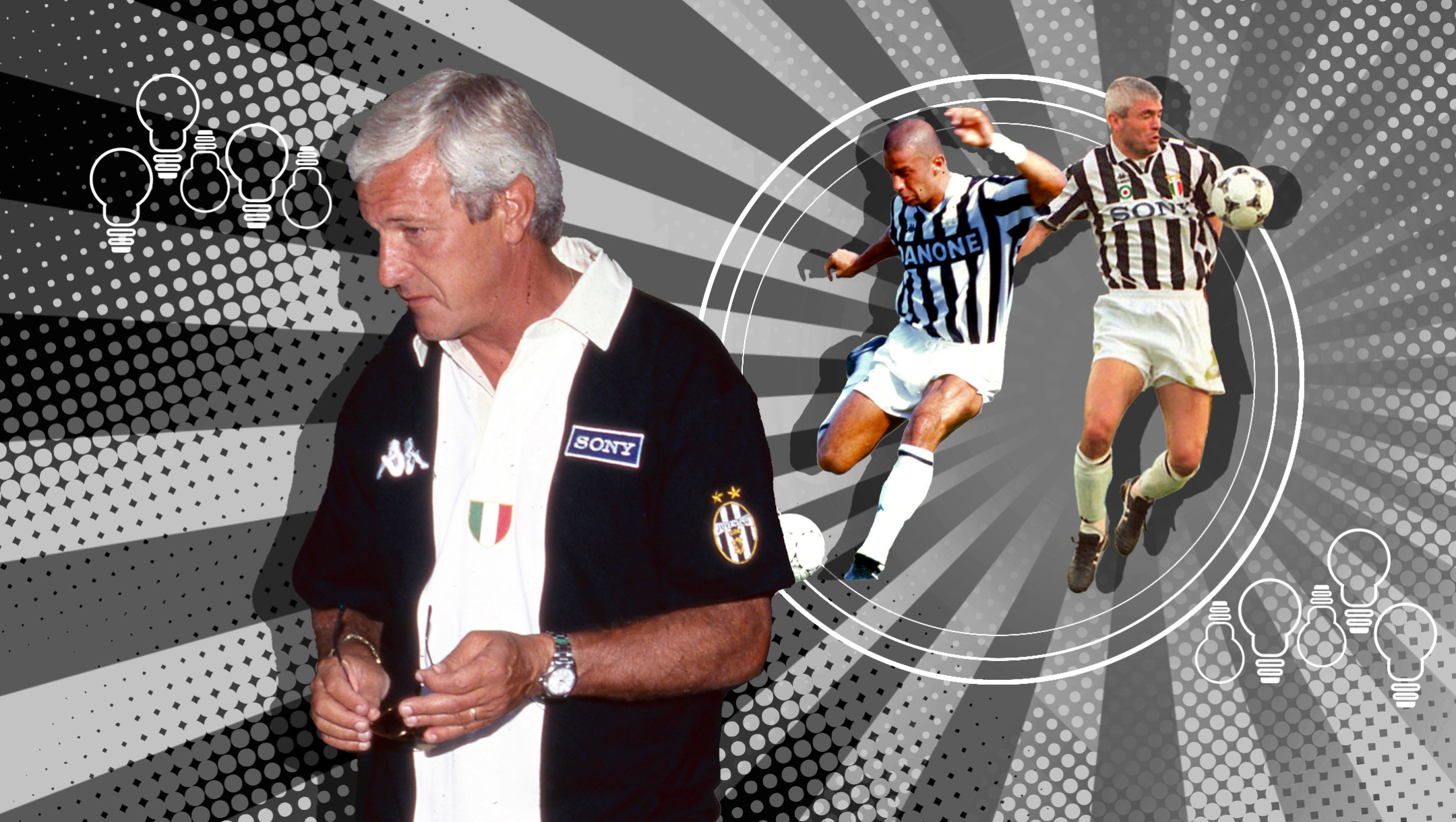 Lippi, Vialli e Ravanelli nella Juventus 1994-1995