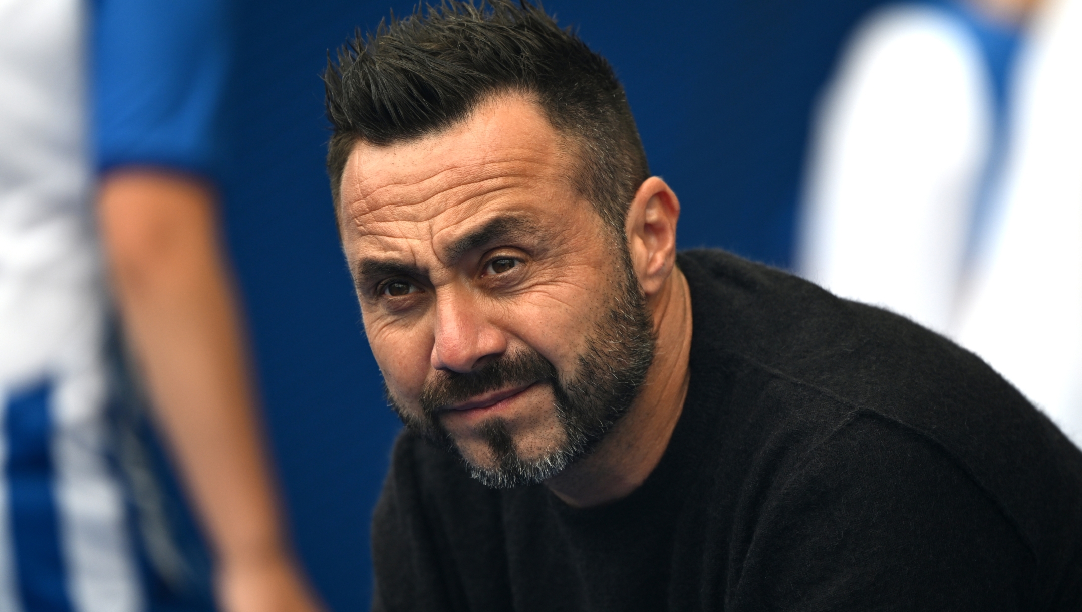 BRIGHTON, ENGLAND - AUGUST 12: Roberto De Zerbi, Manager of Brighton & Hove Albion, looks on prior to the Premier League match between Brighton & Hove Albion and Luton Town at American Express Community Stadium on August 12, 2023 in Brighton, England. (Photo by Mike Hewitt/Getty Images)