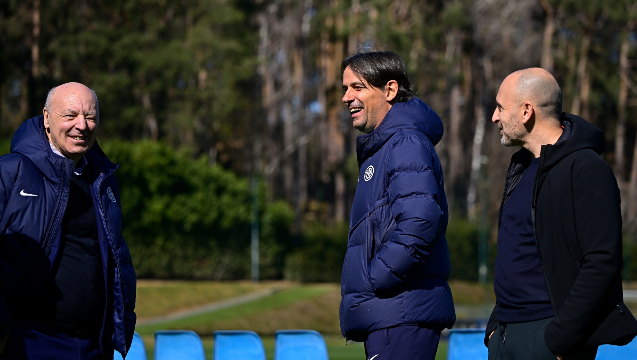 COMO, ITALY - MARCH 12: Sport CEO Giuseppe Marotta of FC Internazionale, Sport Director Piero Ausilio and Head Coach Simone Inzaghi of FC Internazionale during the FC Internazionale training session at the club's training ground Suning Training Center on March 12, 2023 in Como, Italy. (Photo by Mattia Ozbot - Inter/Inter via Getty Images)