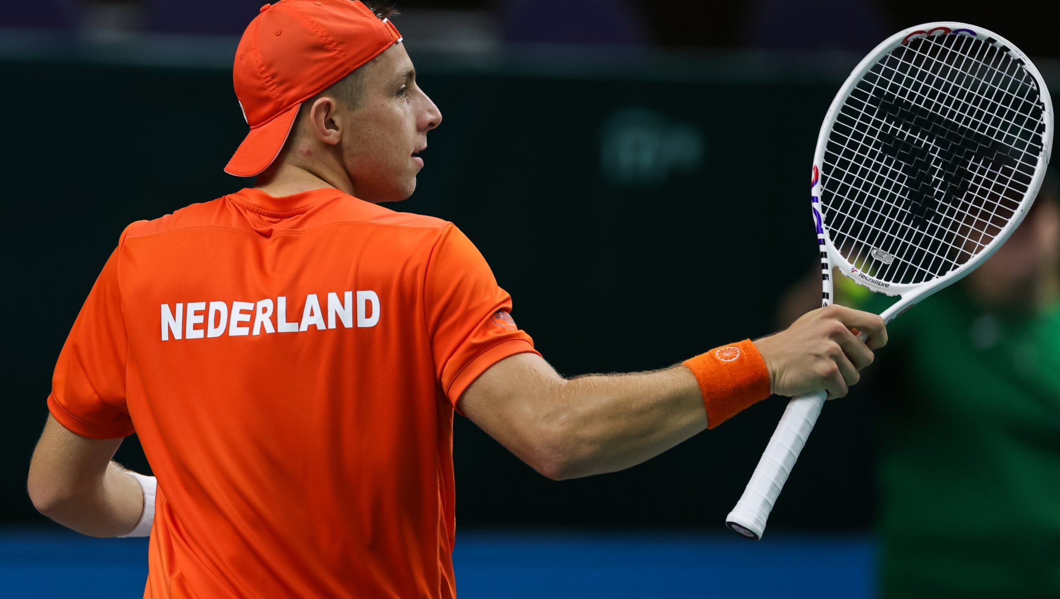 SPLIT, CROATIA - SEPTEMBER 17: Tallon Griekspoor of Netherlands reacts during his match against Borna Gojo of Croatia on the 2023 Davis Cup Finals Group Stage Group D match between Croatia and Netherlands at Arena Gripe Sports Centre on September 17, 2023 in Split, Croatia. (Photo by Srdjan Stevanovic/Getty Images for ITF)