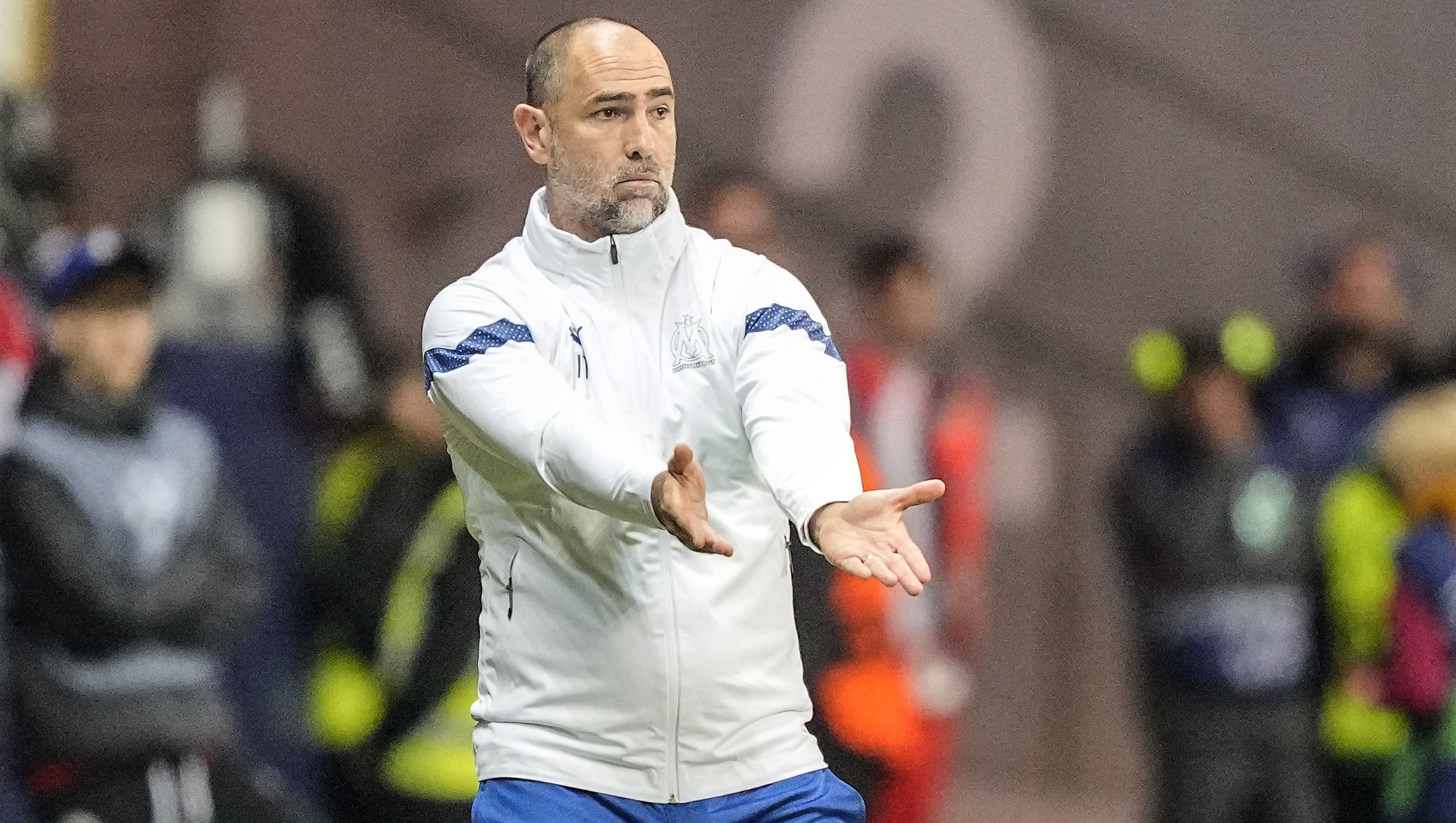 Marseille's head coach Igor Tudor reacts during the Champions League Group D soccer match between Eintracht Frankfurt and Olympique de Marseille in Frankfurt, Germany, Wednesday, Oct. 26, 2022. (AP Photo/Martin Meissner)