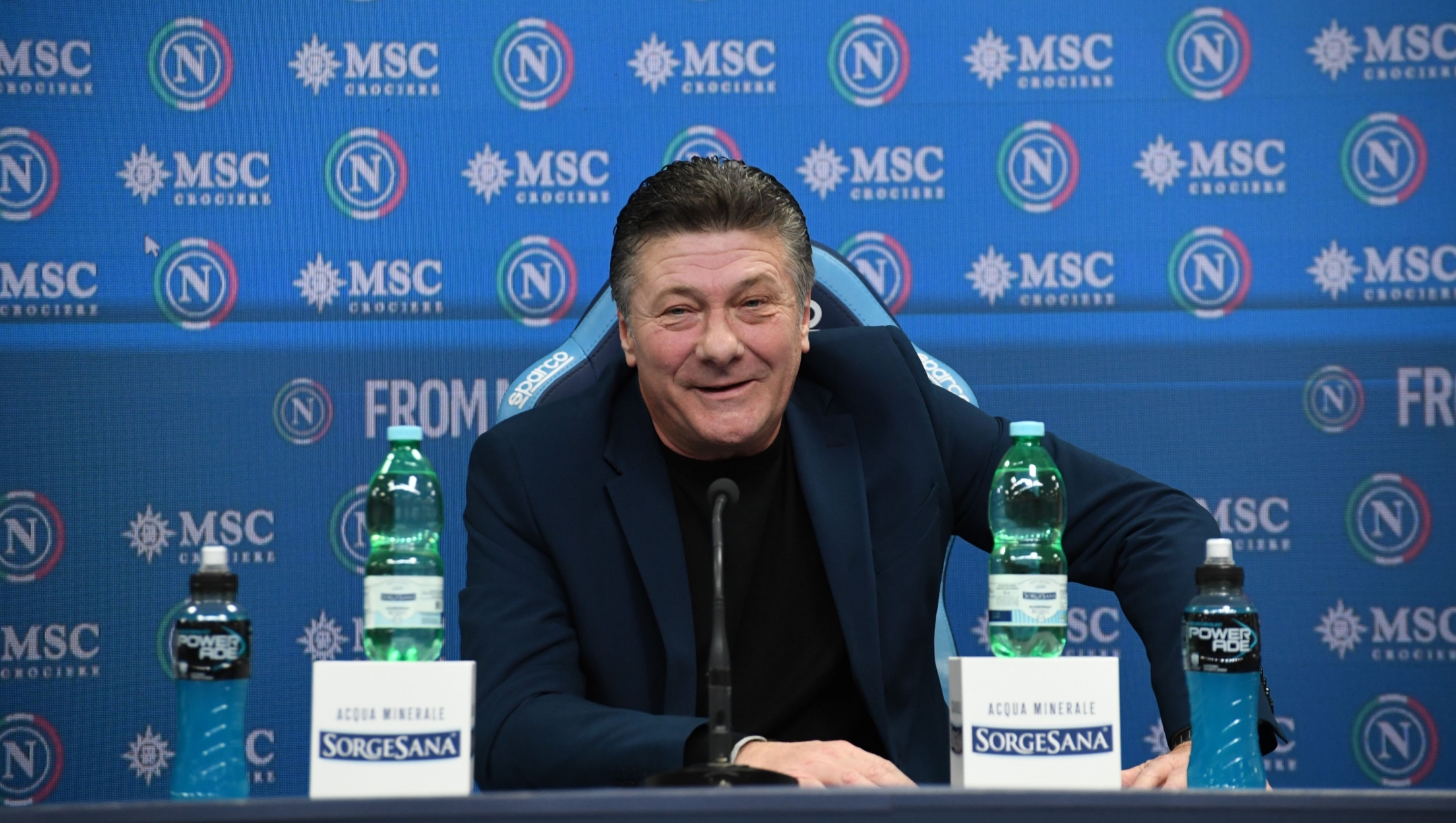 NAPLES, ITALY - NOVEMBER 24: Walter Mazzarri speaks at a press conference of Napoli on November 24, 2023 in Naples, Italy. (Photo by SSC NAPOLI/SSC NAPOLI via Getty Images)