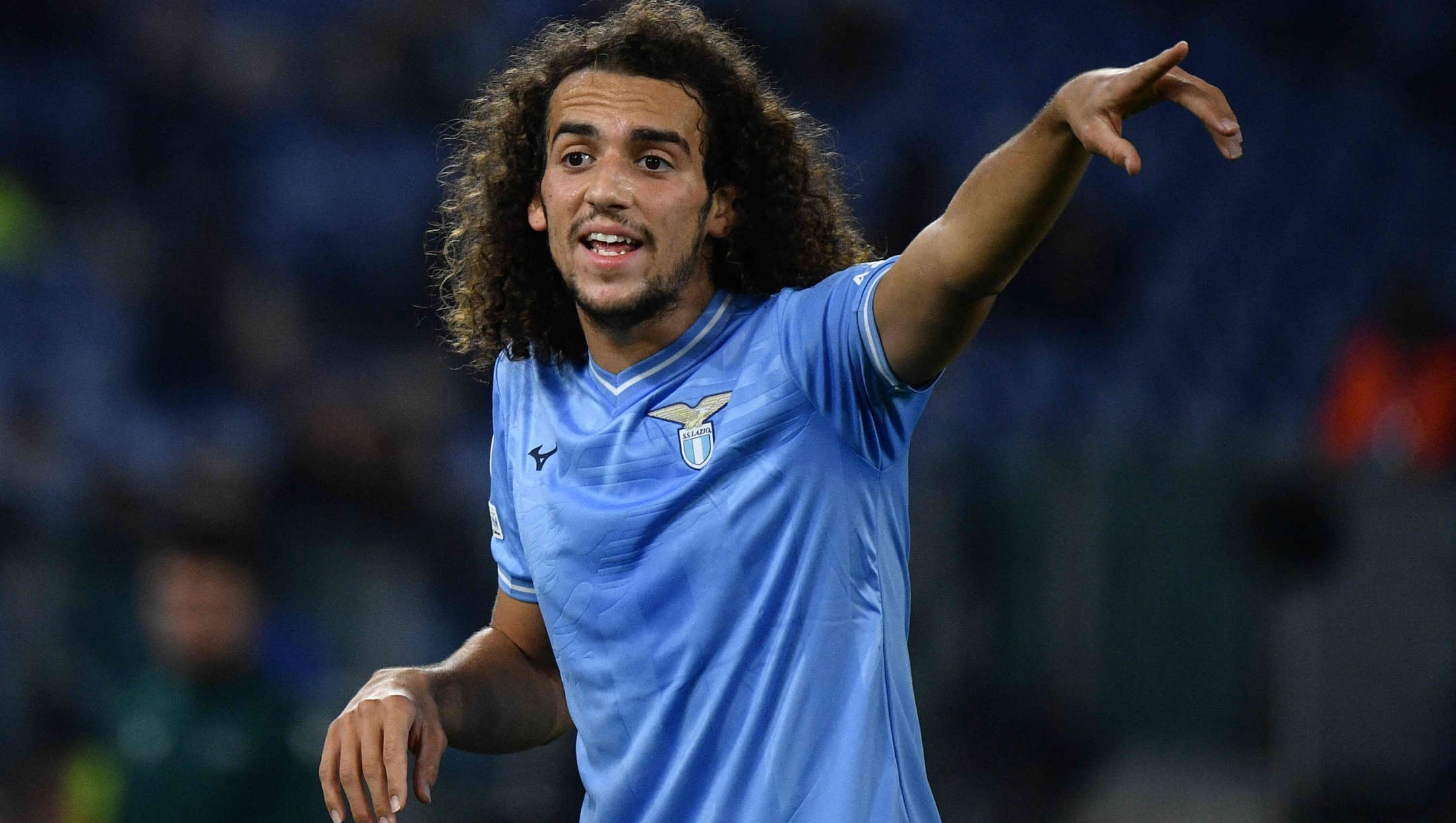 Lazio's French Midfielder #08 Matteo Guendouzi reacts during the UEFA Champions League Group E football match between Lazio and Celtic Glasgow at the Olympic stadium in Rome on November 28, 2023. (Photo by Filippo MONTEFORTE / AFP)