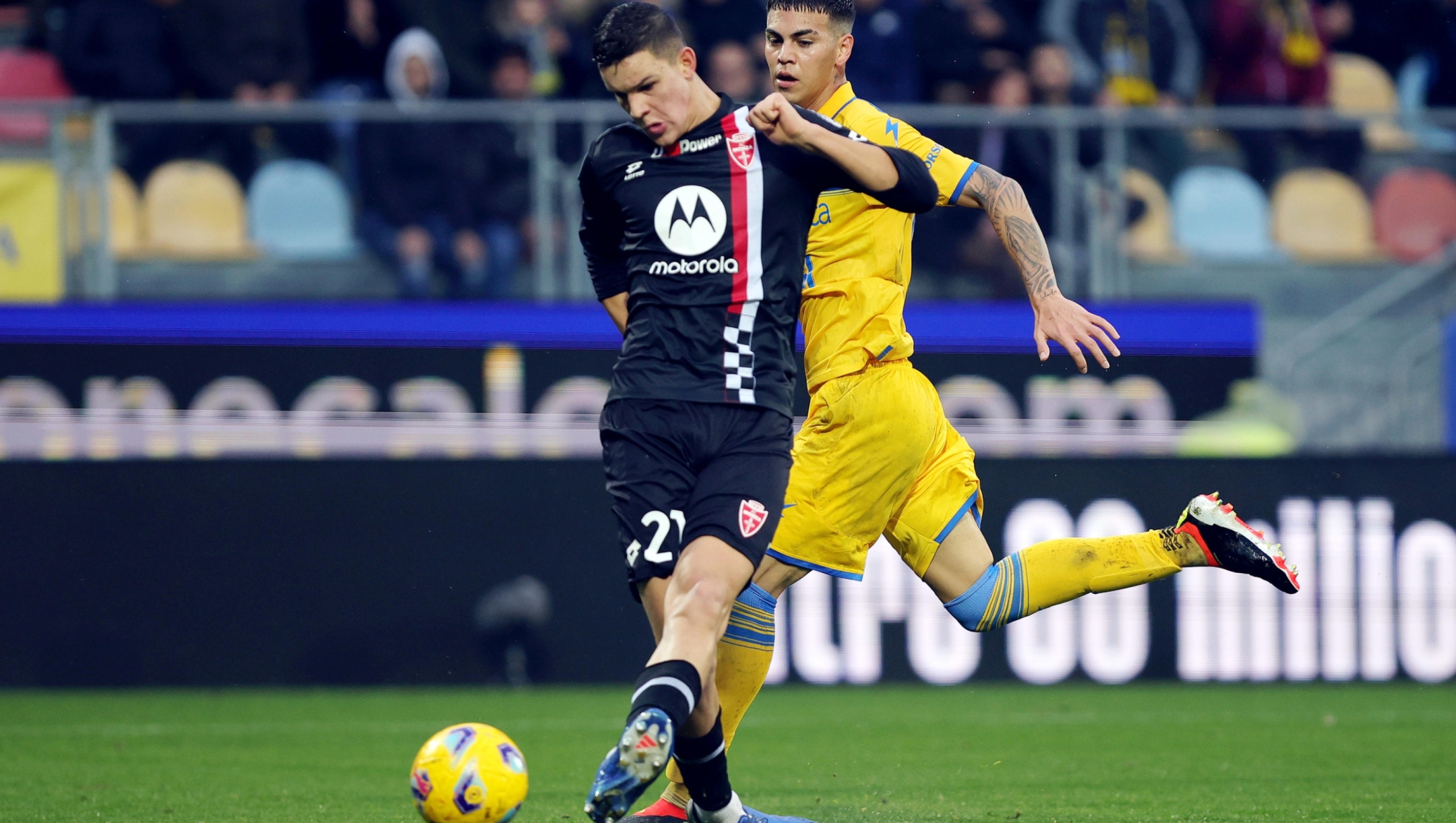 Valentin Carboni of Monza scores 0-2 goal during the Serie A soccer match between Frosinone Calcio and AC Monza at Benito Stirpe stadium in Frosinone, Italy, 6 January 2024. ANSA/FEDERICO PROIETTI