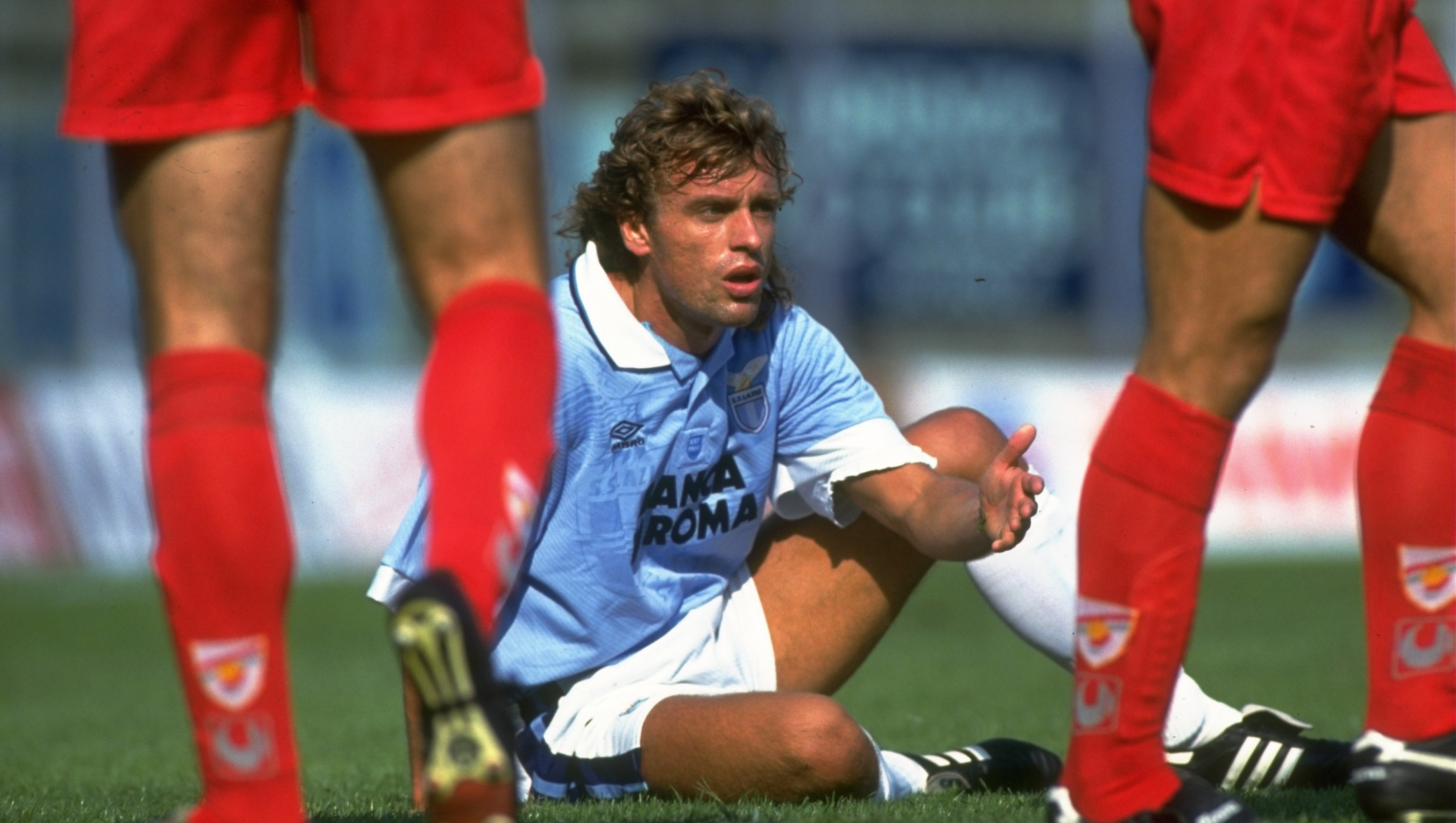 1993:  Thomas Doll of Lazio sits on the pitch during a Serie A match in Italy. \ Mandatory Credit: Clive  Brunskill/Allsport