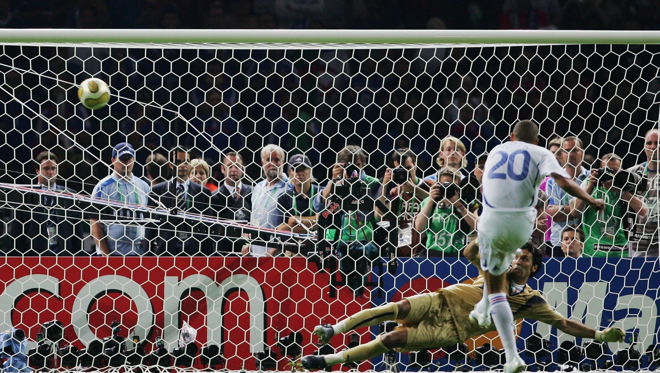 BERLIN - JULY 9:  David Trezeguet of France misses his penalty kick during a penalty shootout at the end of the FIFA World Cup Germany 2006 Final match between Italy and France at the Olympic Stadium on July 9, 2006 in Berlin, Germany.  (Photo by Alex Livesey/Getty Images)