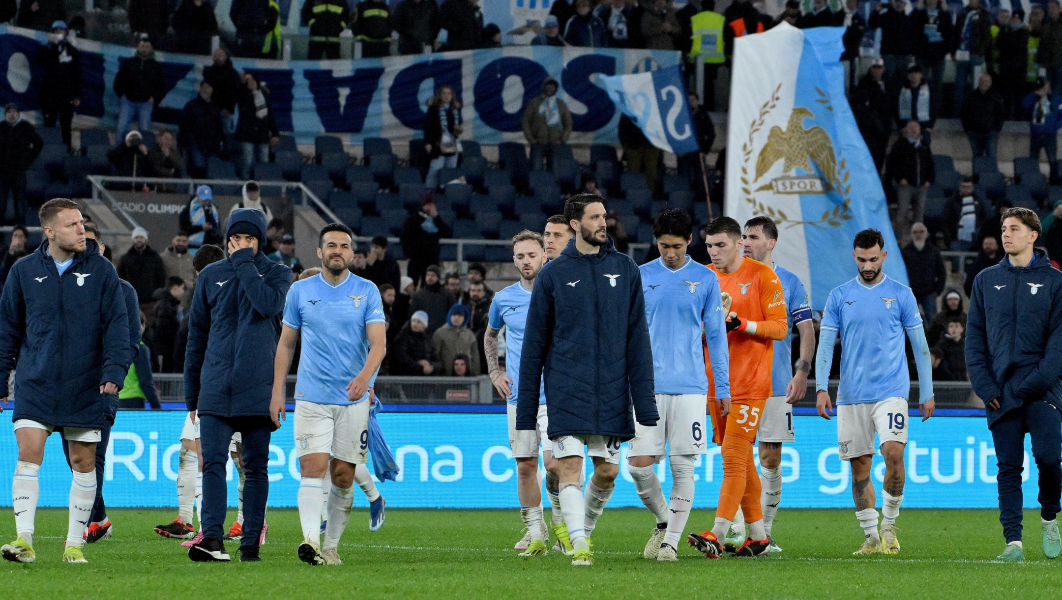 SS Lazio's players show their dejection after the Italian Serie A soccer match between SS Lazio and Udinese at the Olimpico stadium in Rome, Italy, 11 March 2024.  ANSA/ETTORE FERRARI