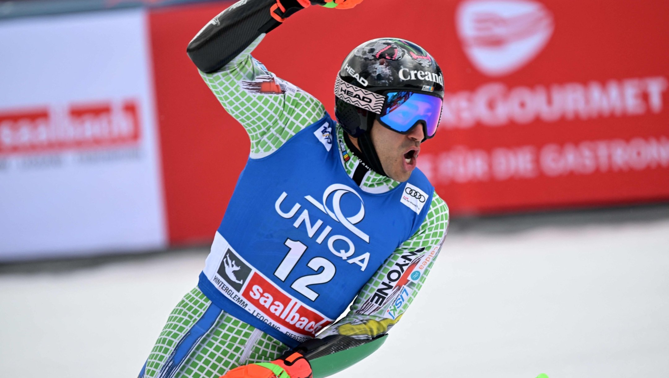 Andorra's Joan Verdu reacts after his second run of the men's Giant Slalom event of FIS Ski Alpine World Cup in Saalbach, Austria on March 16, 2024. (Photo by Joe Klamar / AFP)