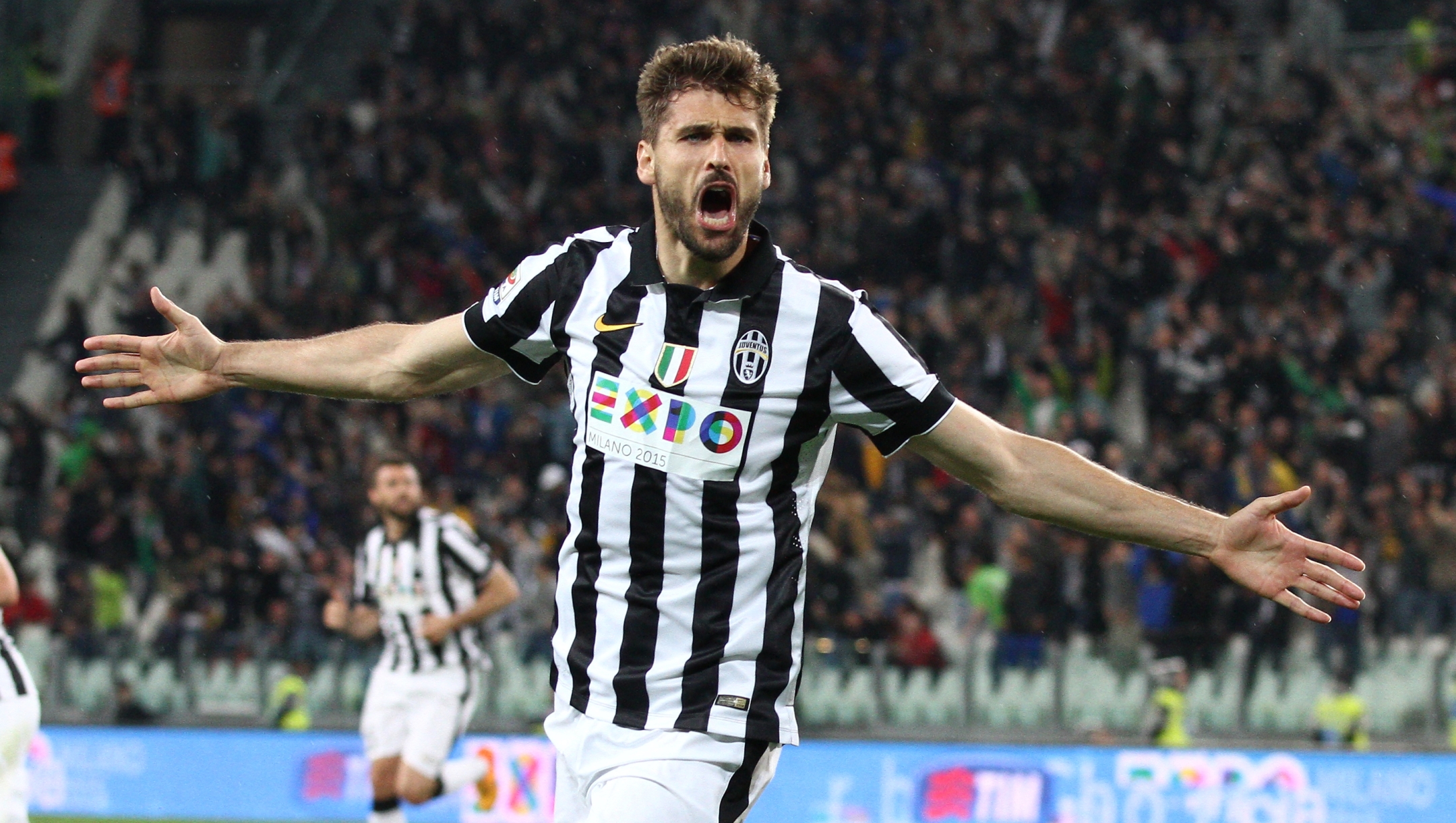 Juventus forward Fernando Llorente (14) celebrates after scoring his goal during the Serie A football match n.33 JUVENTUS - FIORENTINA on 29/04/15 at the Juventus Stadium in Turin, Italy. Copyright 2015  Matteo Bottanelli (Photo by Matteo Bottanelli / NurPhoto / NurPhoto via AFP)