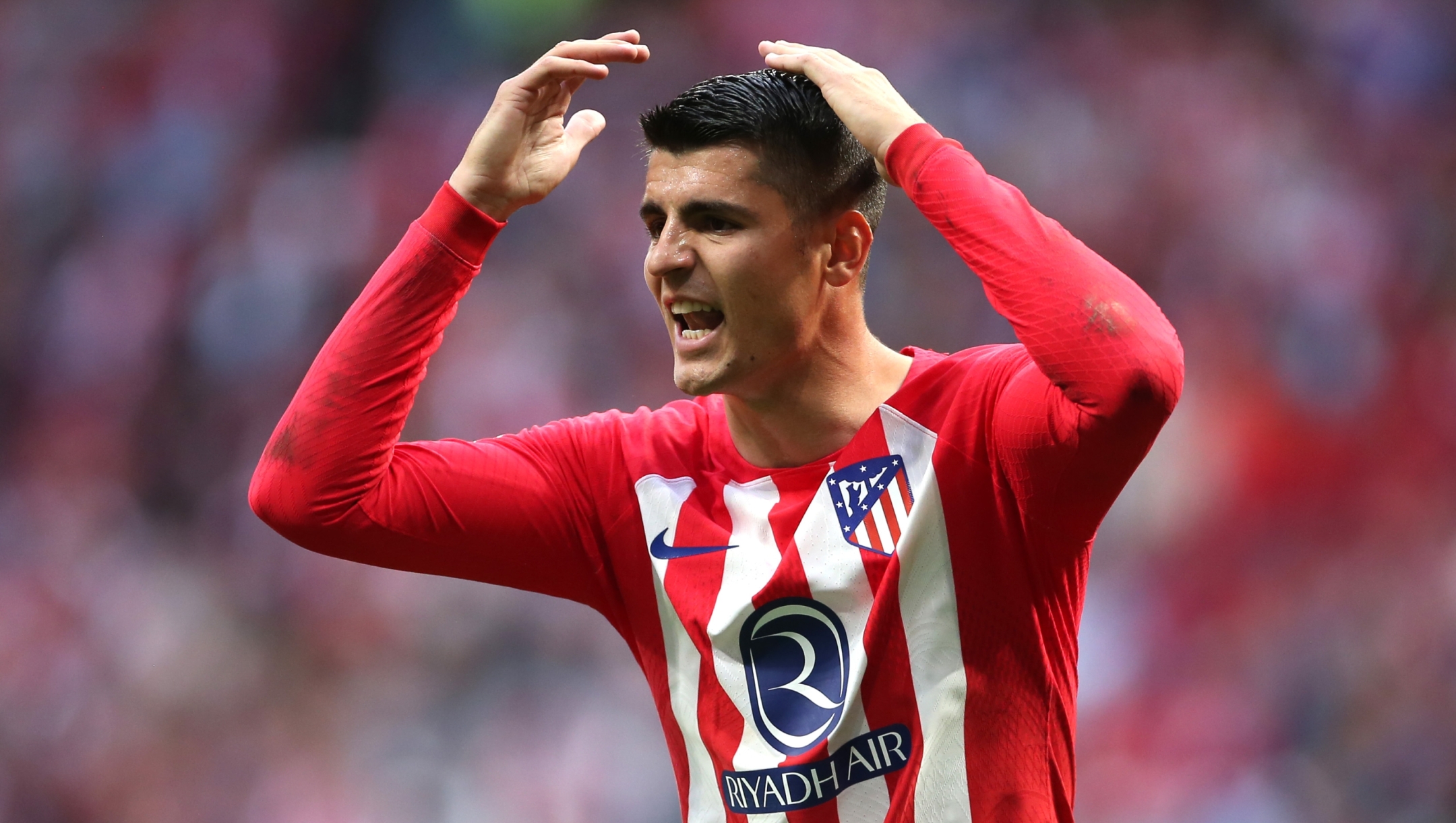 MADRID, SPAIN - MAY 19: Alvaro Morata of Atletico Madrid reacts during the LaLiga EA Sports match between Atletico Madrid and CA Osasuna at Civitas Metropolitano Stadium on May 19, 2024 in Madrid, Spain. (Photo by Florencia Tan Jun/Getty Images)